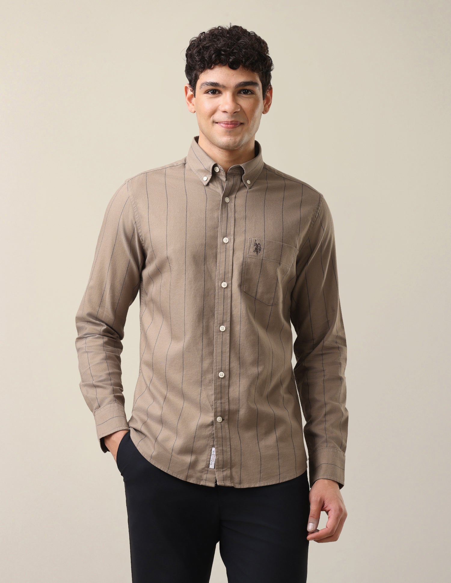 Oxford Tailored Fit Button-Down Collar Shirt Khaki - U.S. Polo Assn. India | Large