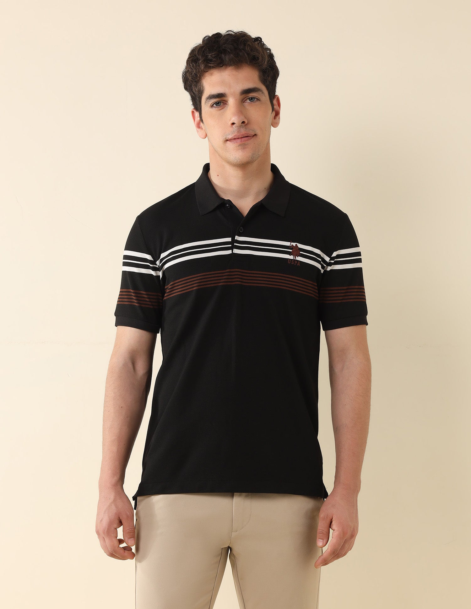 Horizontal Striped Modern Monochrome Polo Shirt Black - U.S. Polo Assn. India | Large