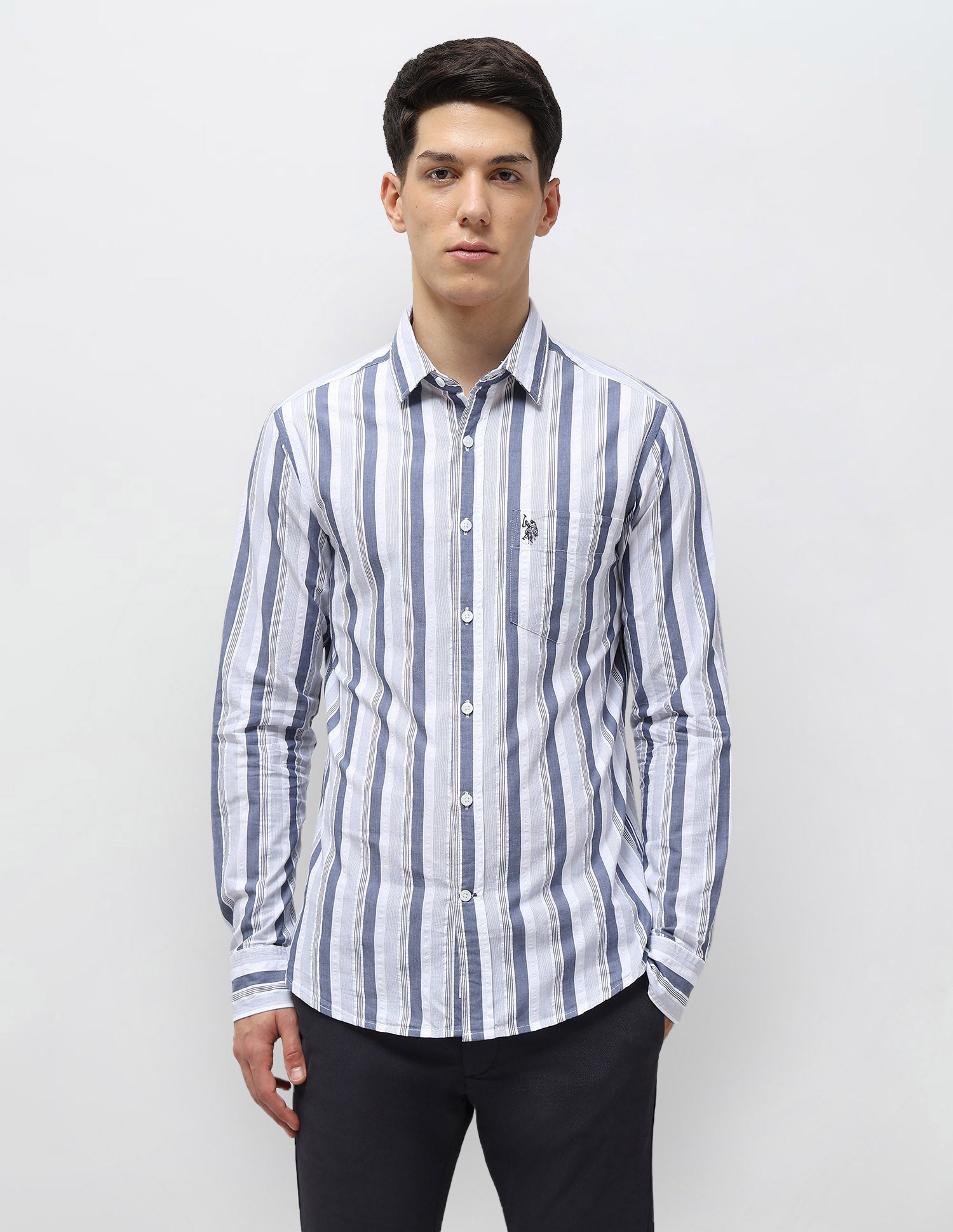 Vertical Striped Seersucker Shirt Blue - U.S. Polo Assn. India | Large