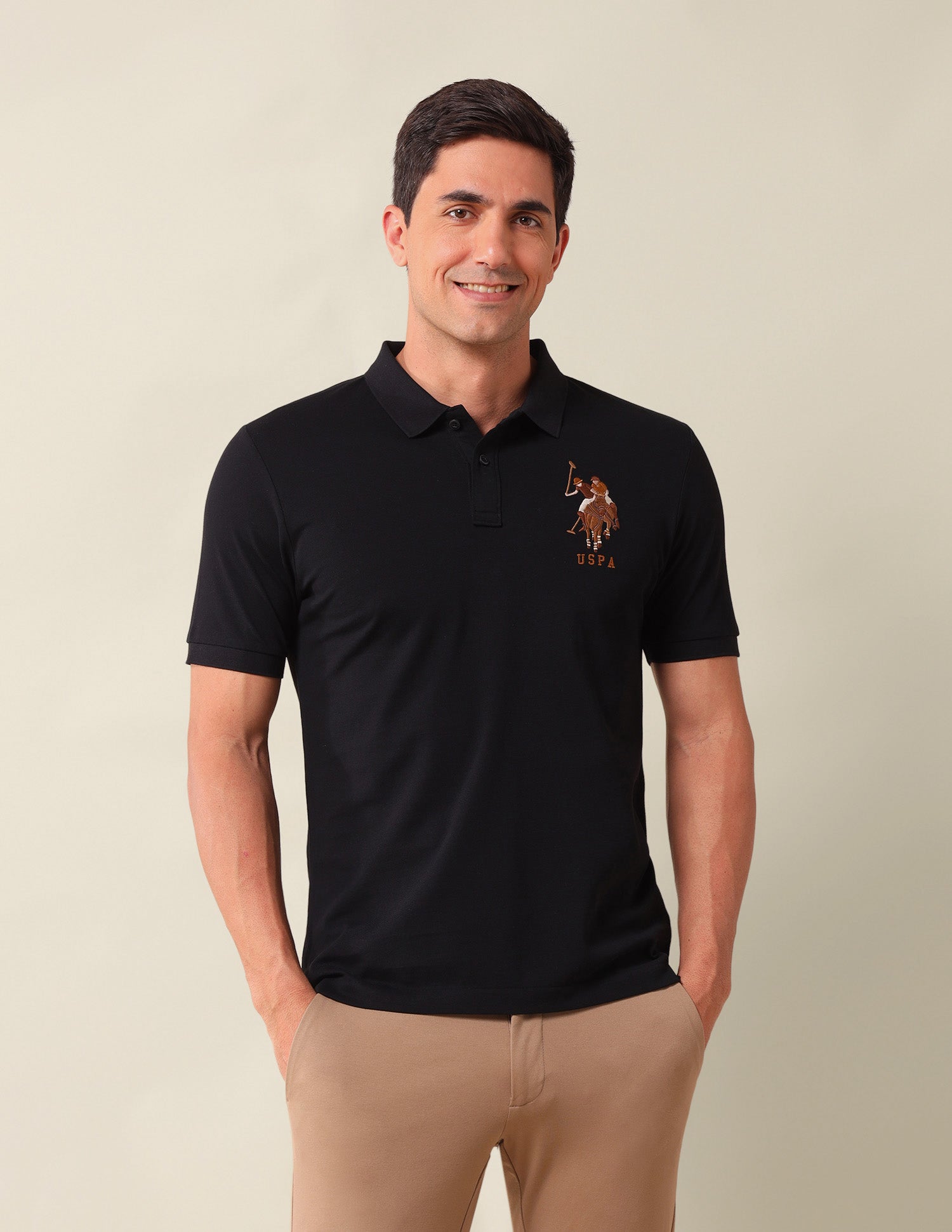 Brand Printed Slim Fit Polo Shirt Black - U.S. Polo Assn. India | Large