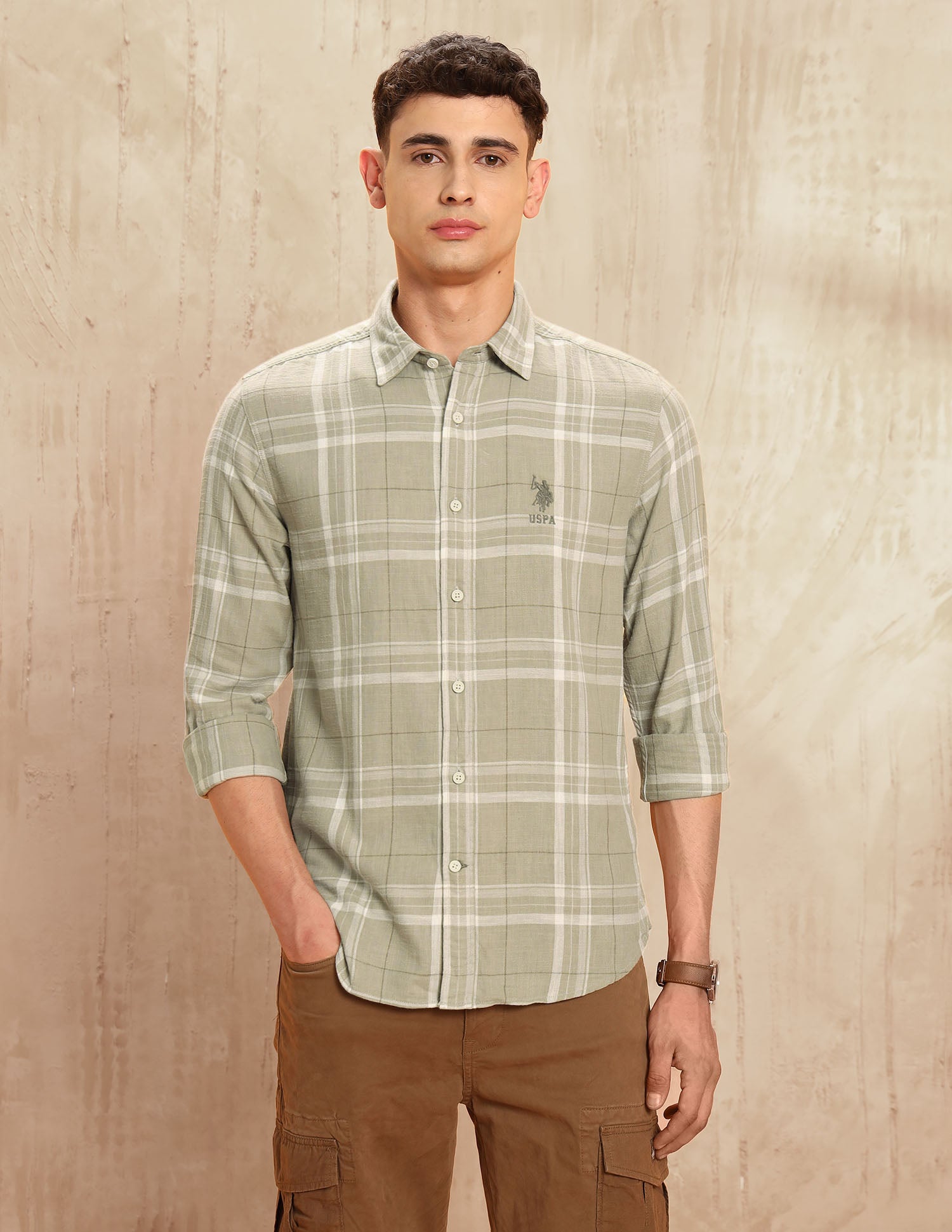 Legend Of Horseshoe Tartan Checked Shirt Khaki - U.S. POLO ASSN. | Large