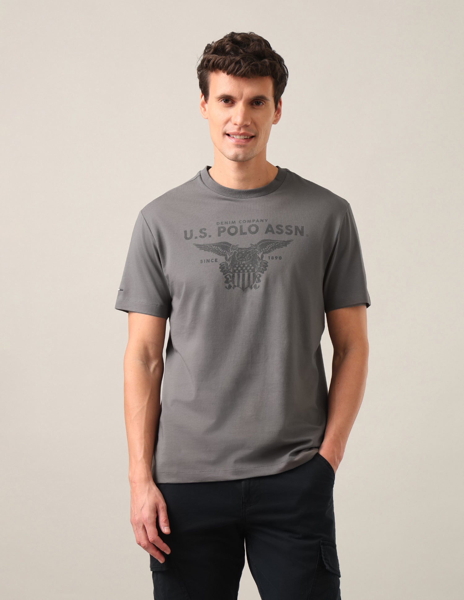 Graphic Brand Printed Slim Fit T-Shirt Grey - U.S. Polo Assn. India | Large