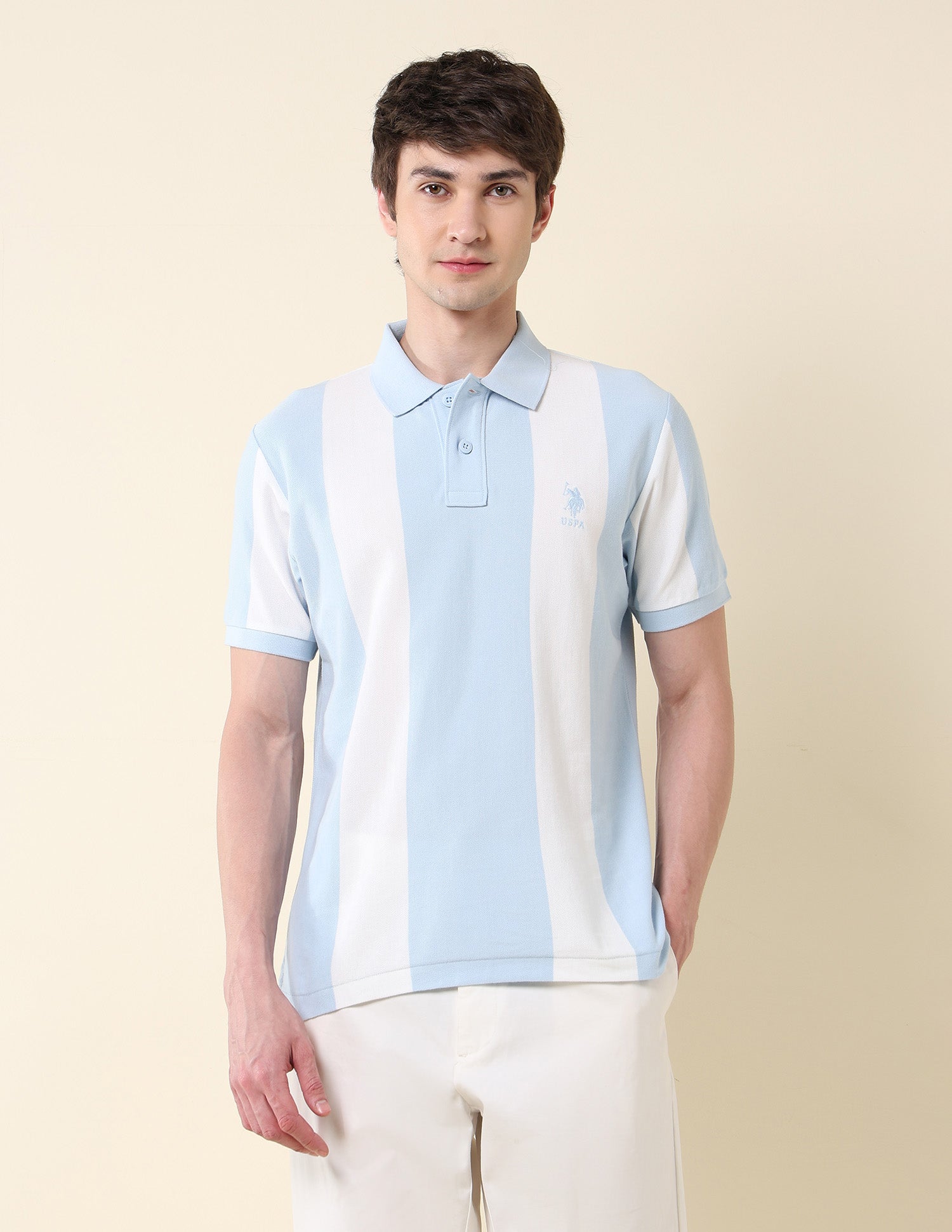 Vertical Striped Summer Splash Polo Shirt Blue - U.S. Polo Assn. India | Large