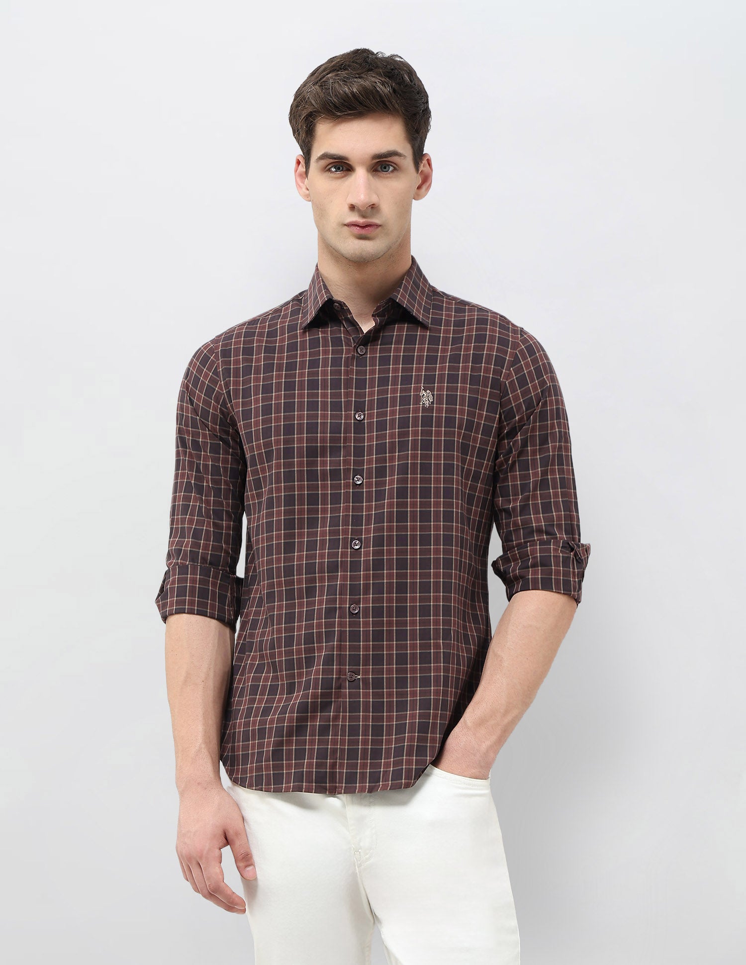 Grid Tattersall Checked Regular Fit Shirt Burgundy - U.S. POLO ASSN. | Large