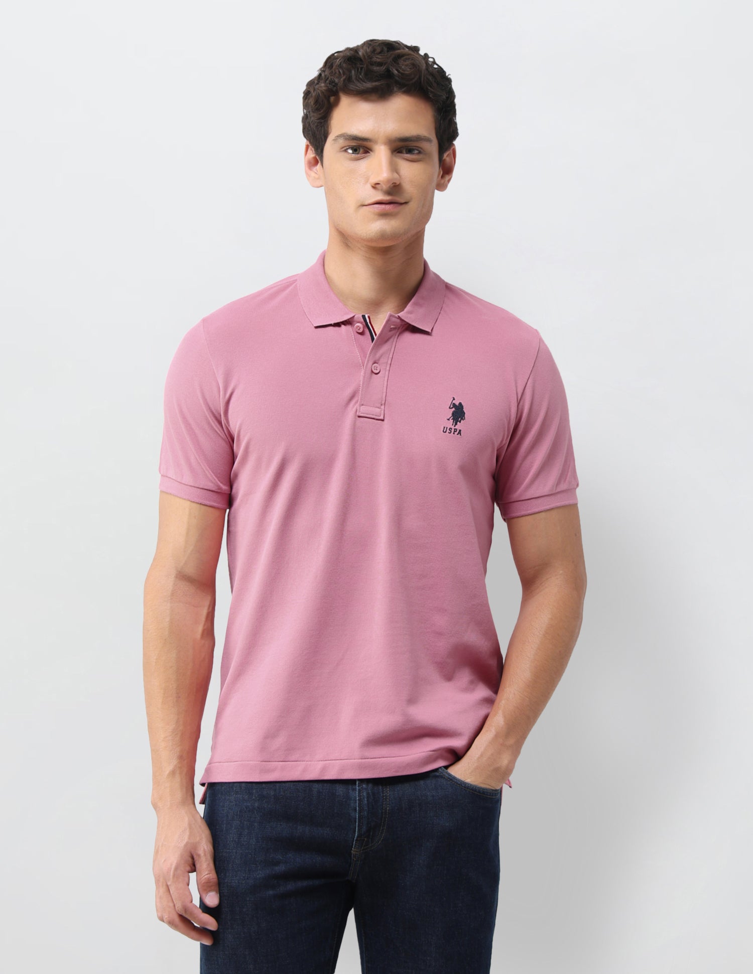 Solid Slim Fit Polo Shirt Pink - U.S. Polo Assn. India | Large