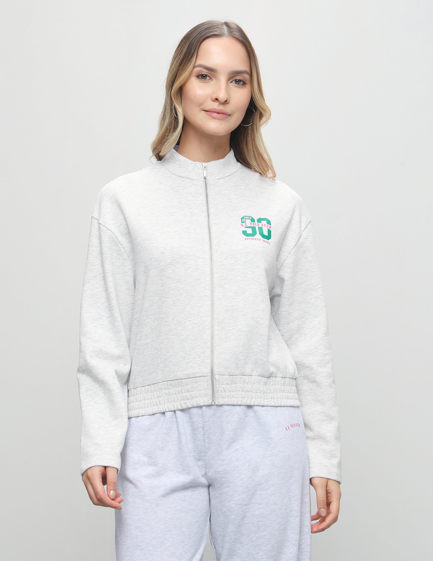 Solid Relaxed Fit Zipper Sweatshirt Grey Melange - U.S. Polo Assn. India | Large