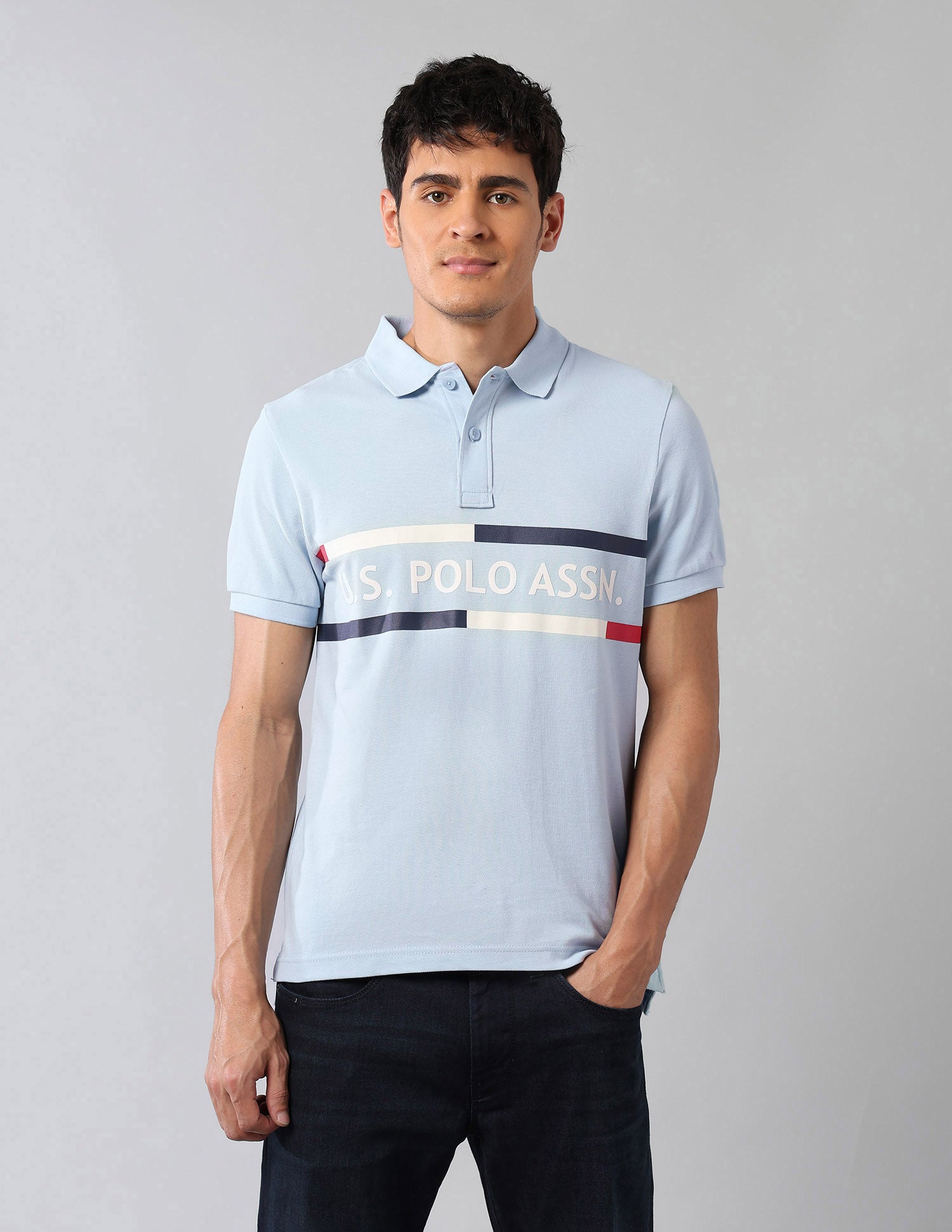 Muscle Fit Americana Polo Shirt Light Blue - U.S. Polo Assn. India | Large