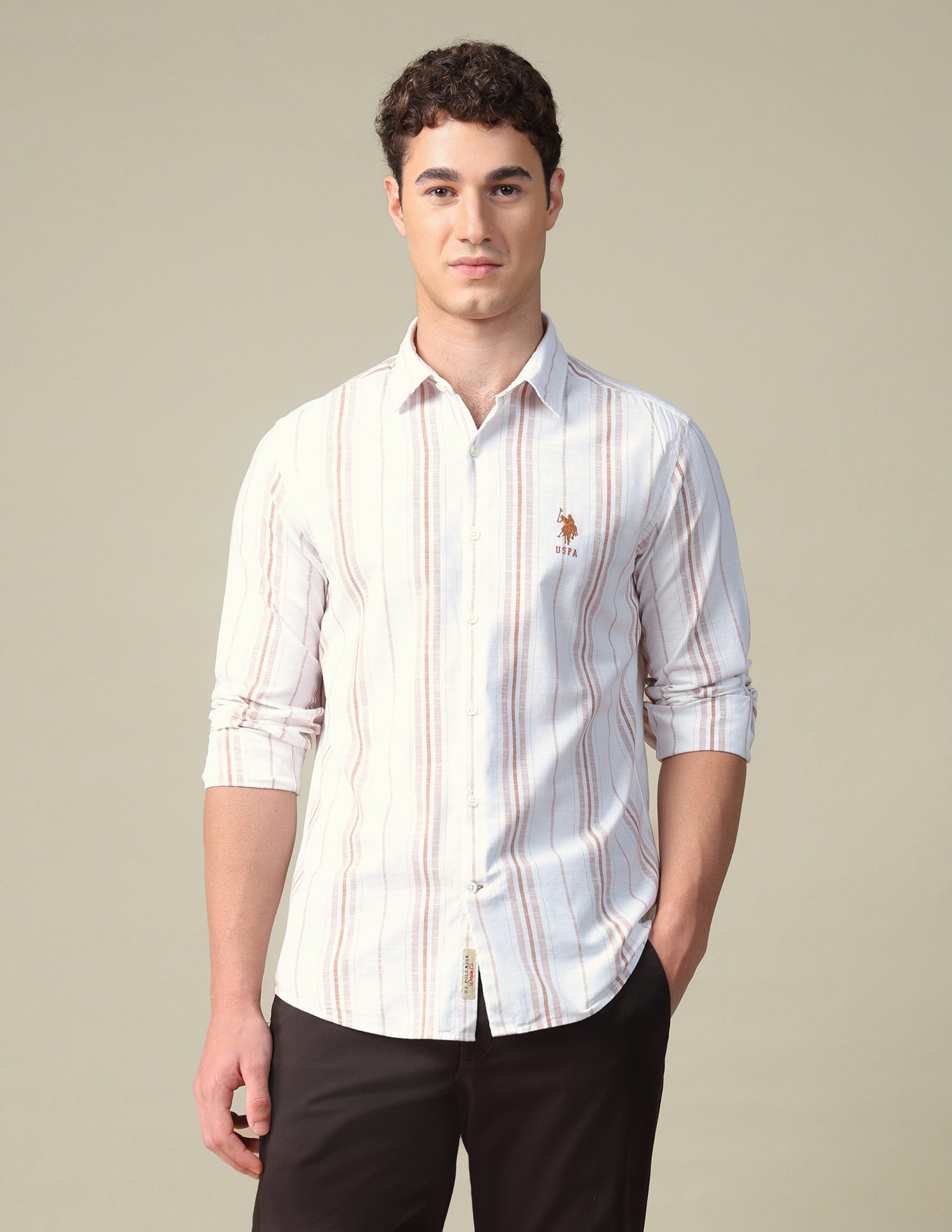 Vertical Striped Regular Fit Shirt Rust - U.S. Polo Assn. India | Large