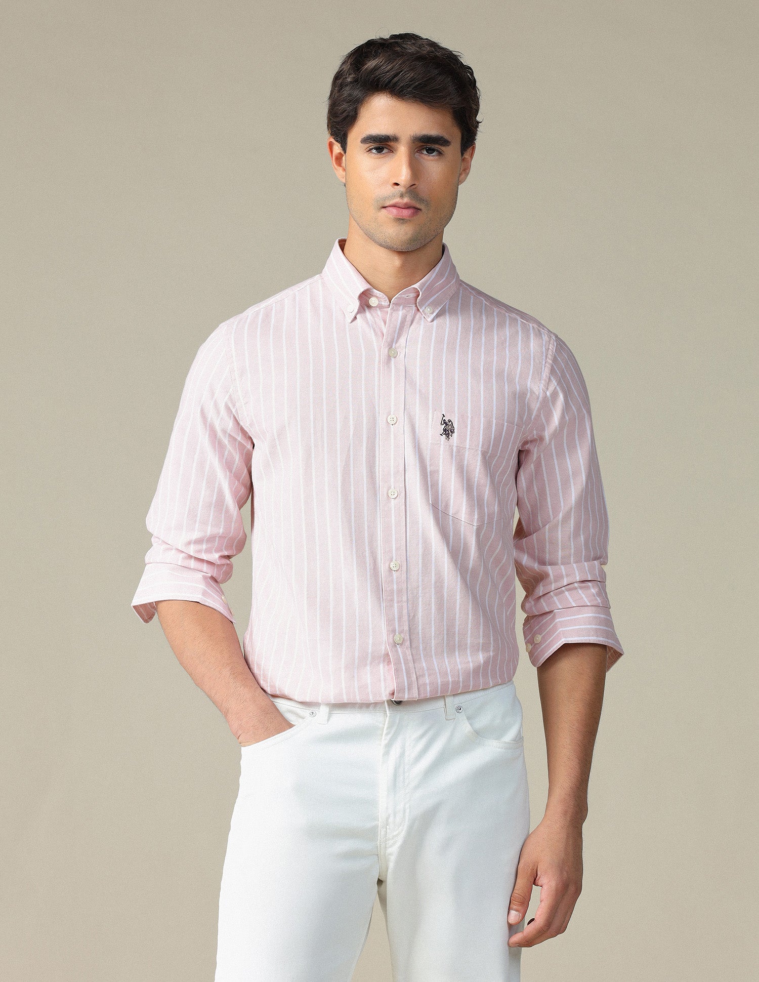 Vertical Striped Button Down Shirt Pink - U.S. POLO ASSN. | Large