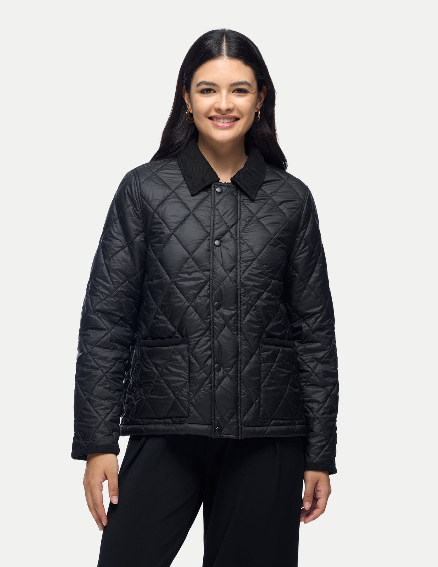 Solid Regular Fit Quilted Jacket Black - U.S. Polo Assn. India | Large