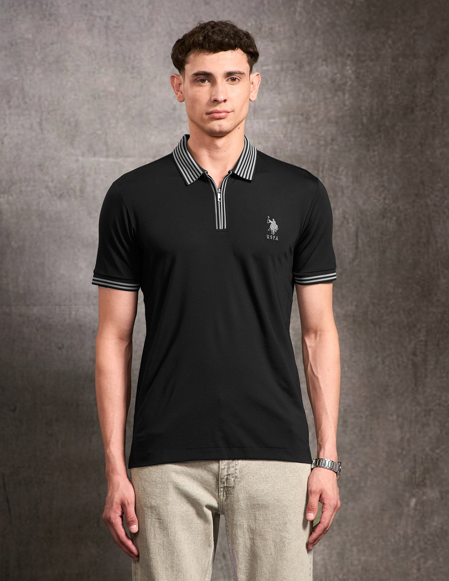 Solid Black & Gold Polo Shirt Black - U.S. POLO ASSN. | Large