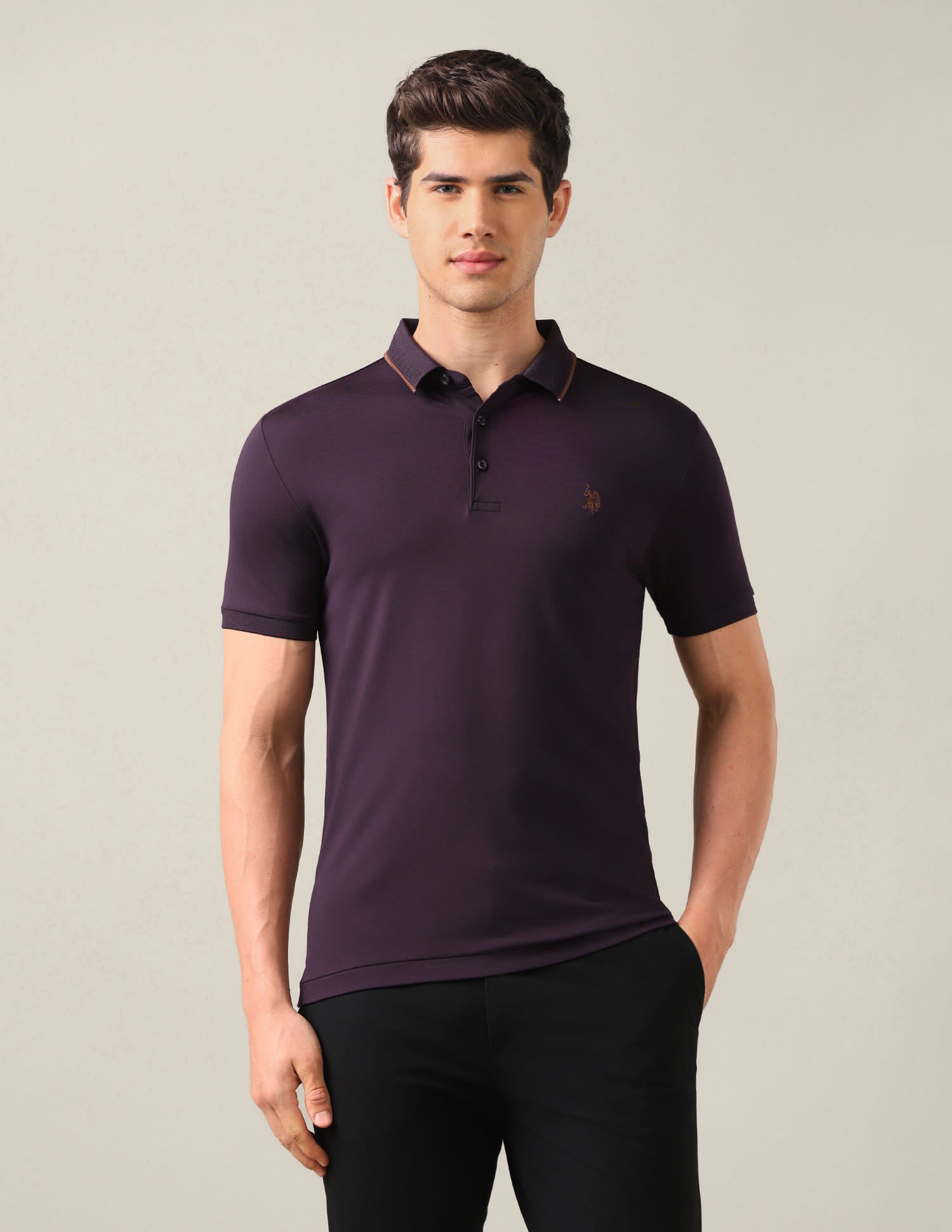 Solid Slim Fit Polo Shirt Purple - U.S. Polo Assn. India | Large