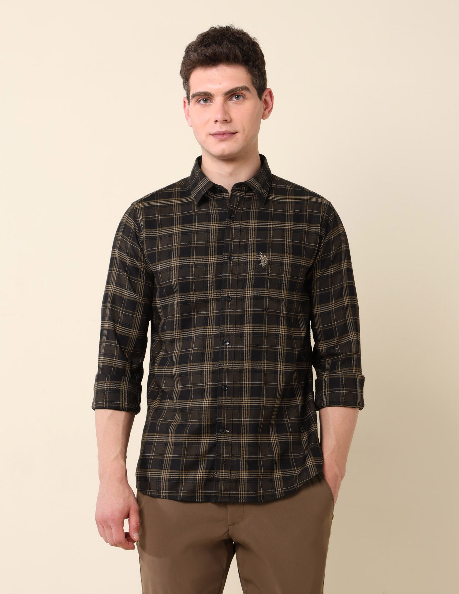 Grid Tattersall Checked Pure Cotton Shirt Brown - U.S. Polo Assn. India | Large
