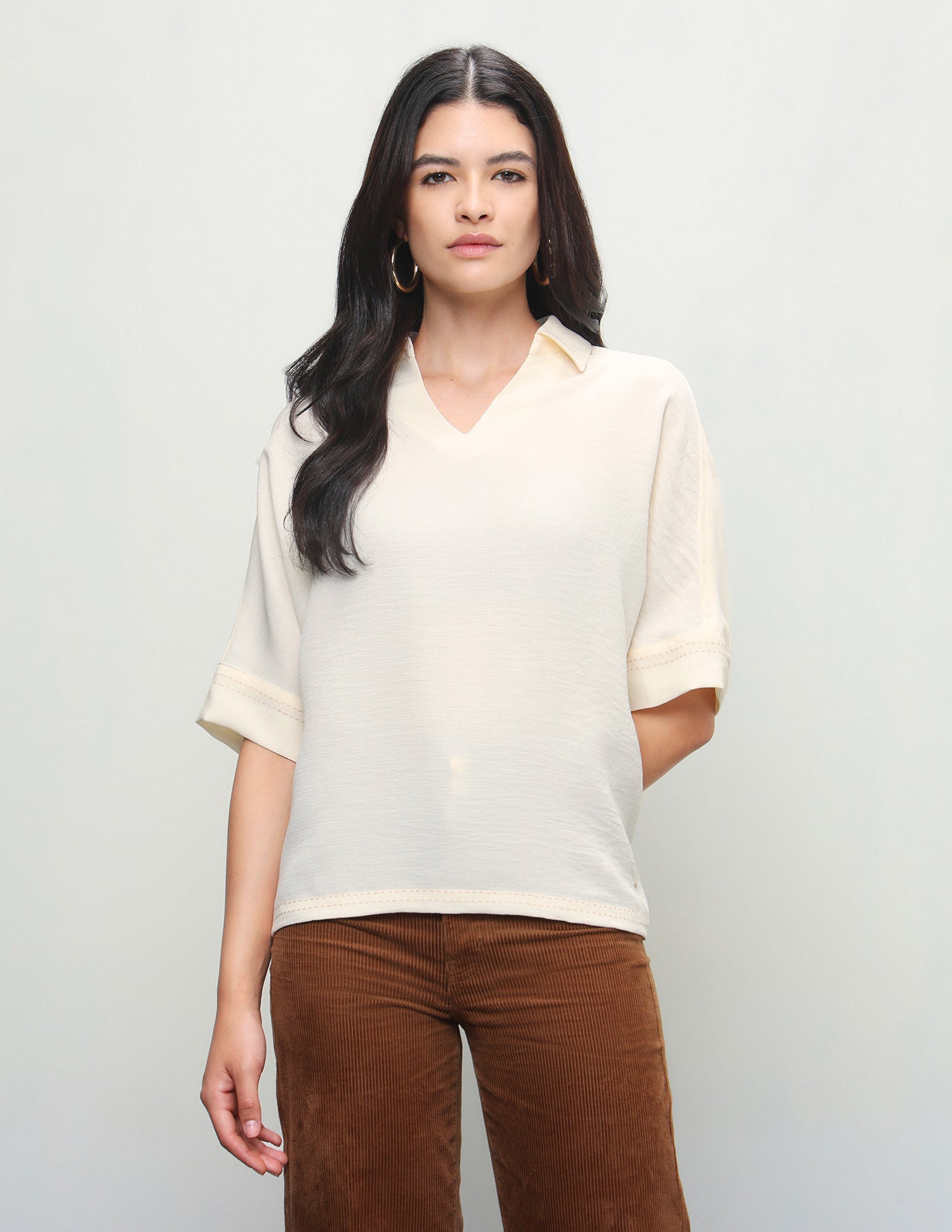 Solid Boxy Fit Shirt Beige - U.S. Polo Assn. India | Large