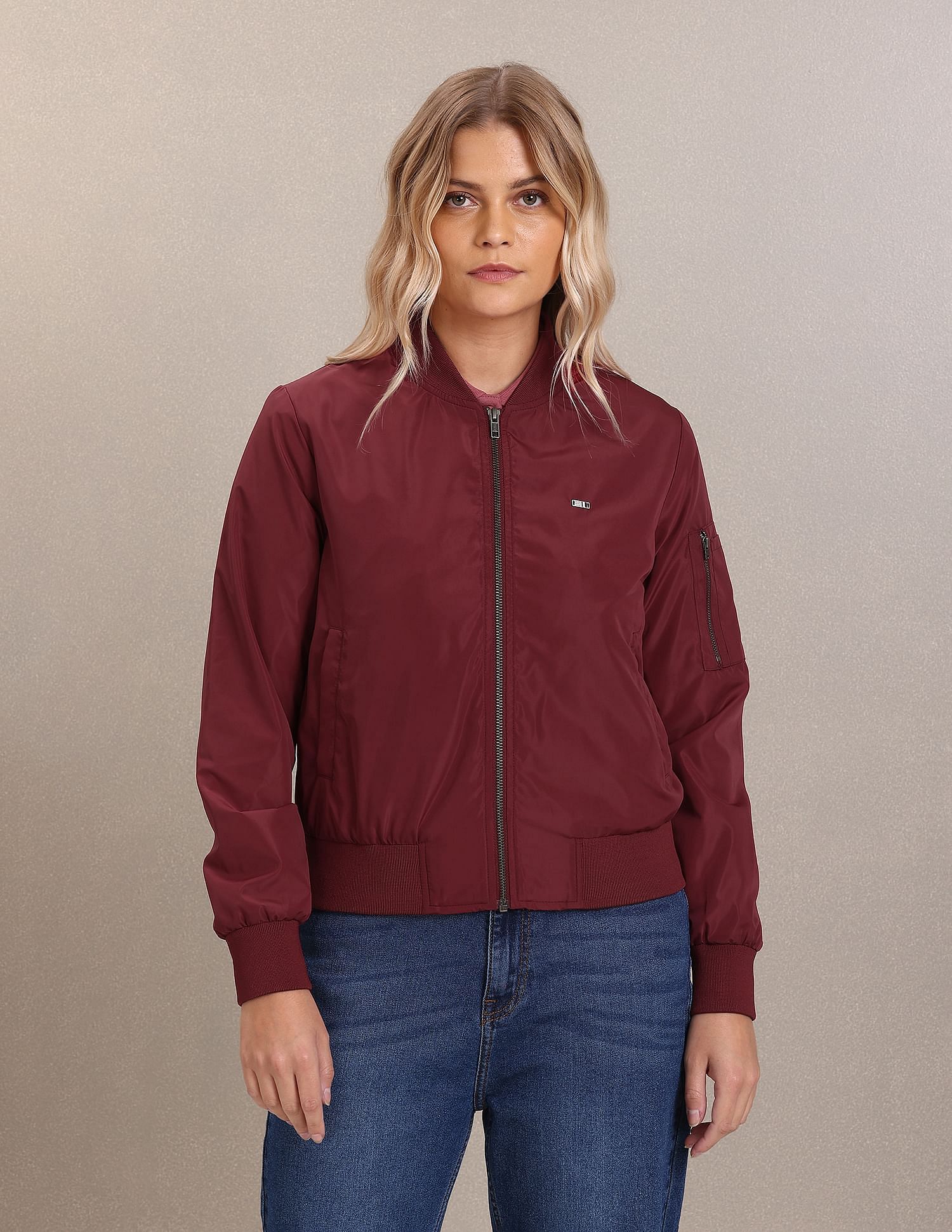 Stand Collar Solid Quilted Jacket Maroon - U.S. POLO ASSN. | Large
