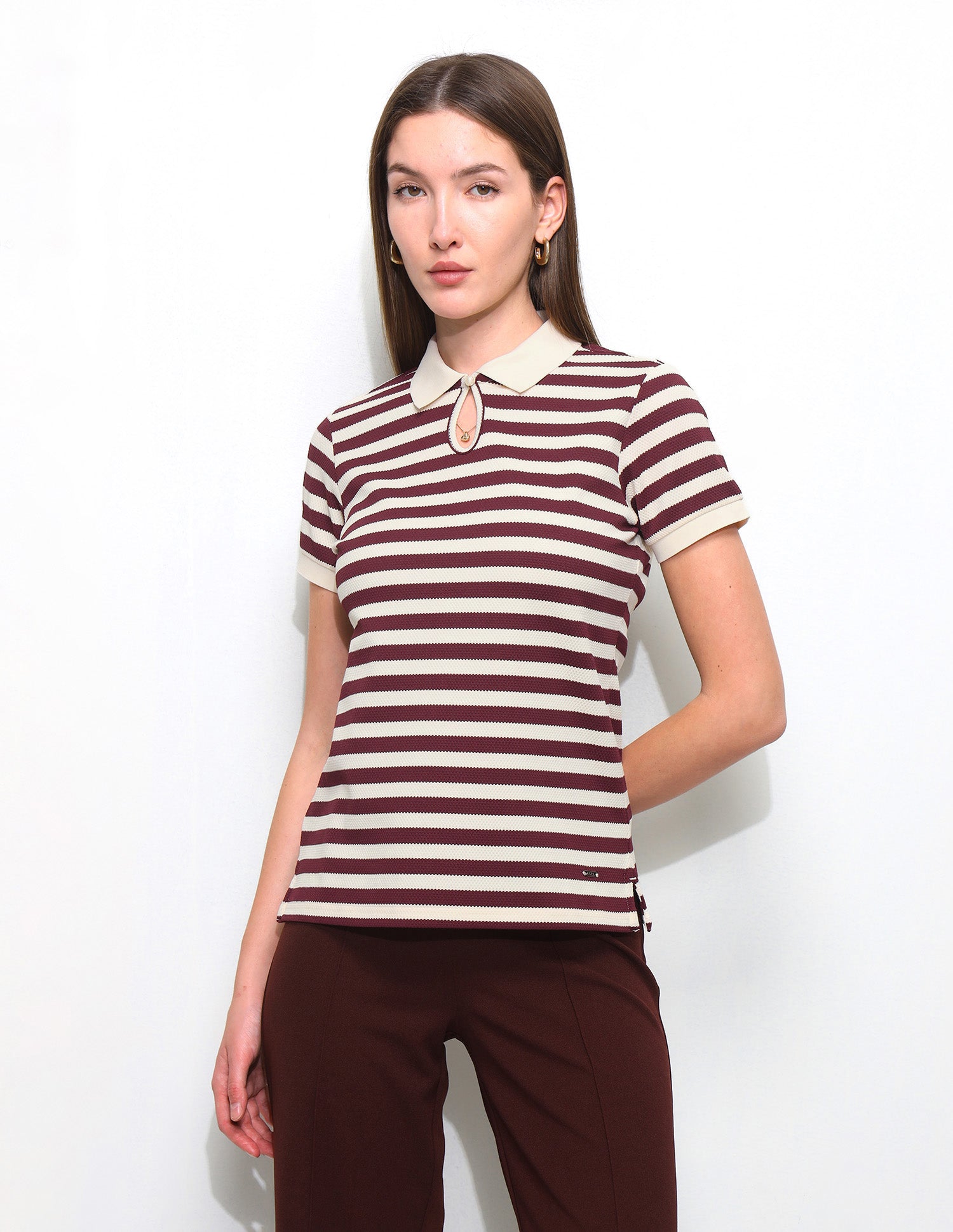 Horizontal Striped Key Hole Polo Shirt Wine - U.S. Polo Assn. India | Large