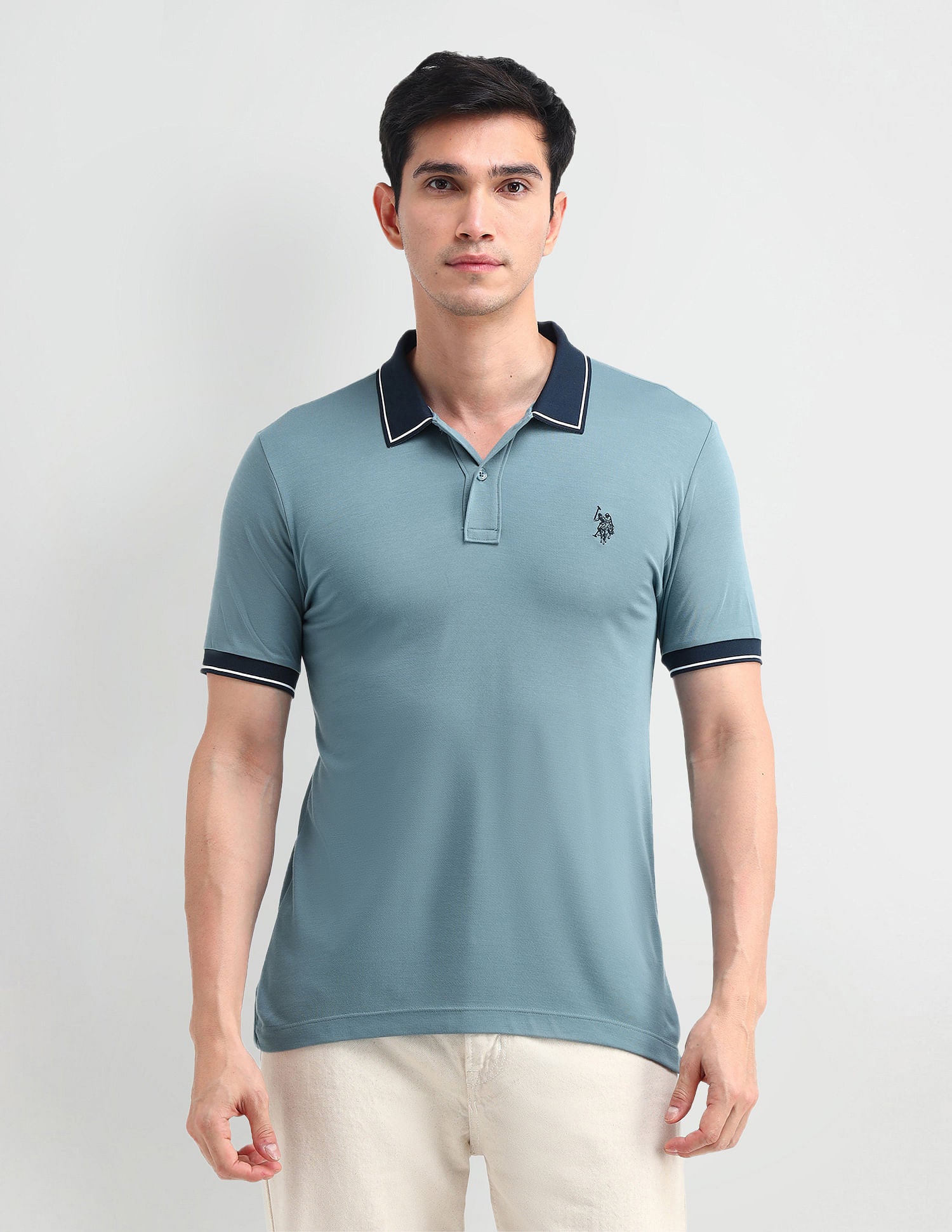 Muscle Fit Solid Polo Shirt Blue Moon - U.S. Polo Assn. India | Large