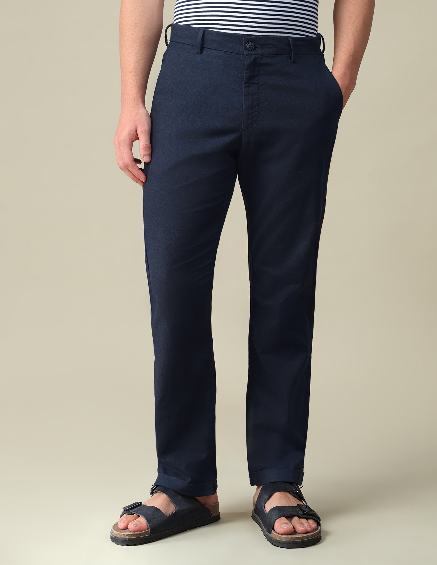 Riley Straight Fit Mid Rise Trousers Navy - U.S. Polo Assn. India | Large