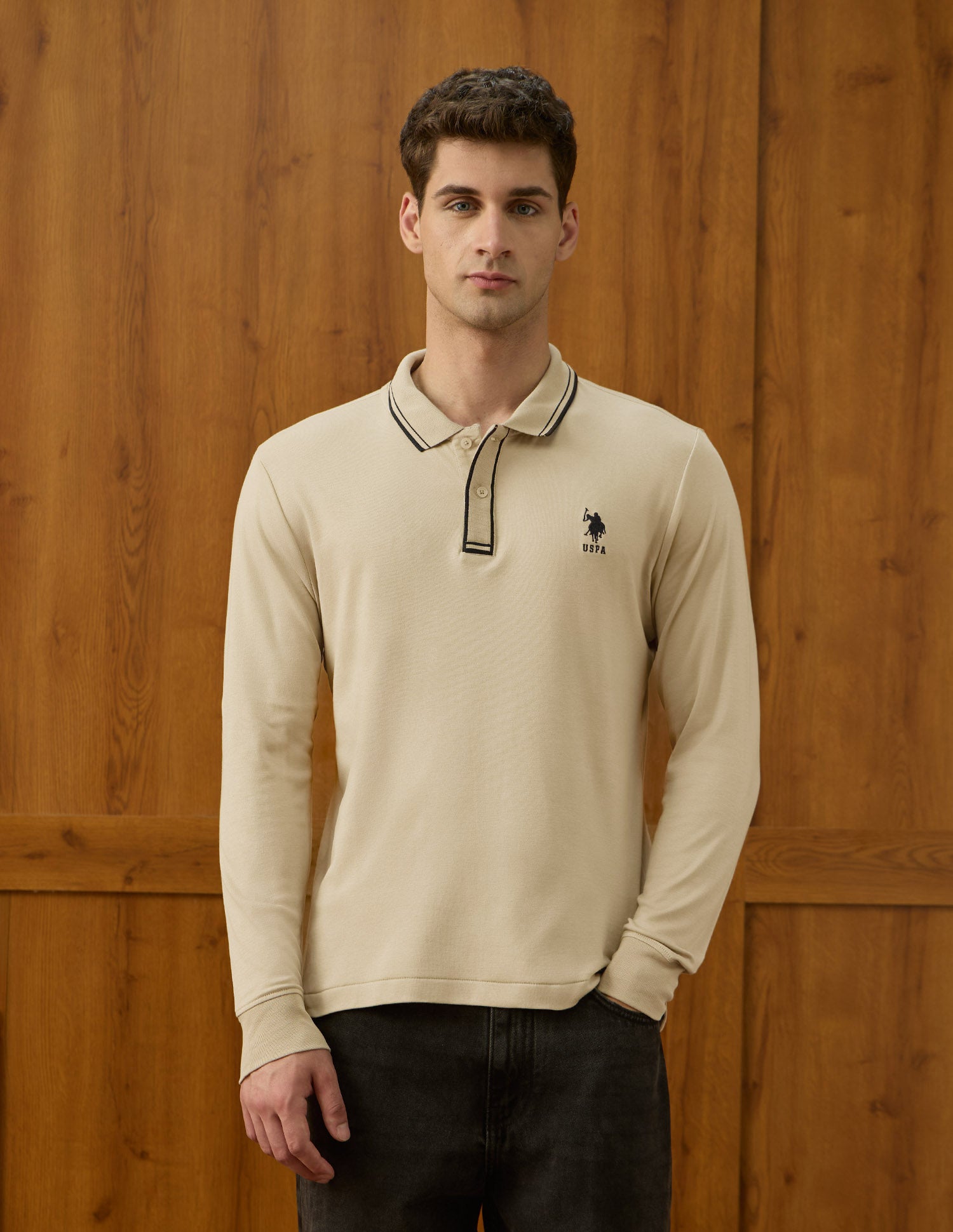 Solid Equestrian Aisle Theater Polo Shirt Khaki - U.S. POLO ASSN. | Large