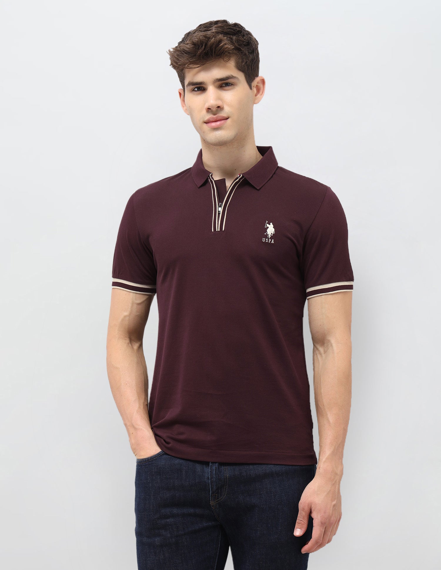 Solid Slim Fit Polo Shirt Maroon - U.S. Polo Assn. India | Large