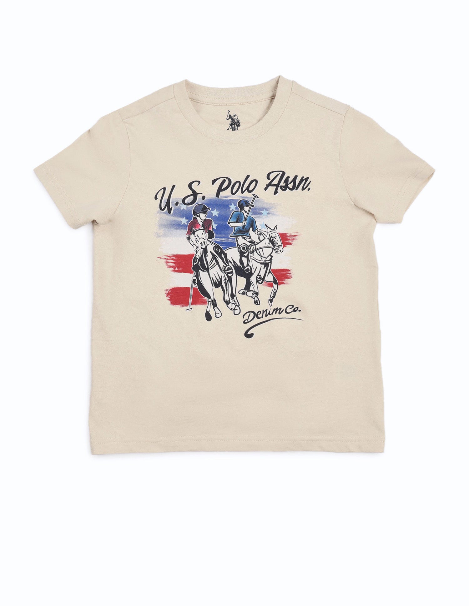 Boys Graphic Printed Regular Fit T-Shirt Beige - U.S. POLO ASSN. | Large