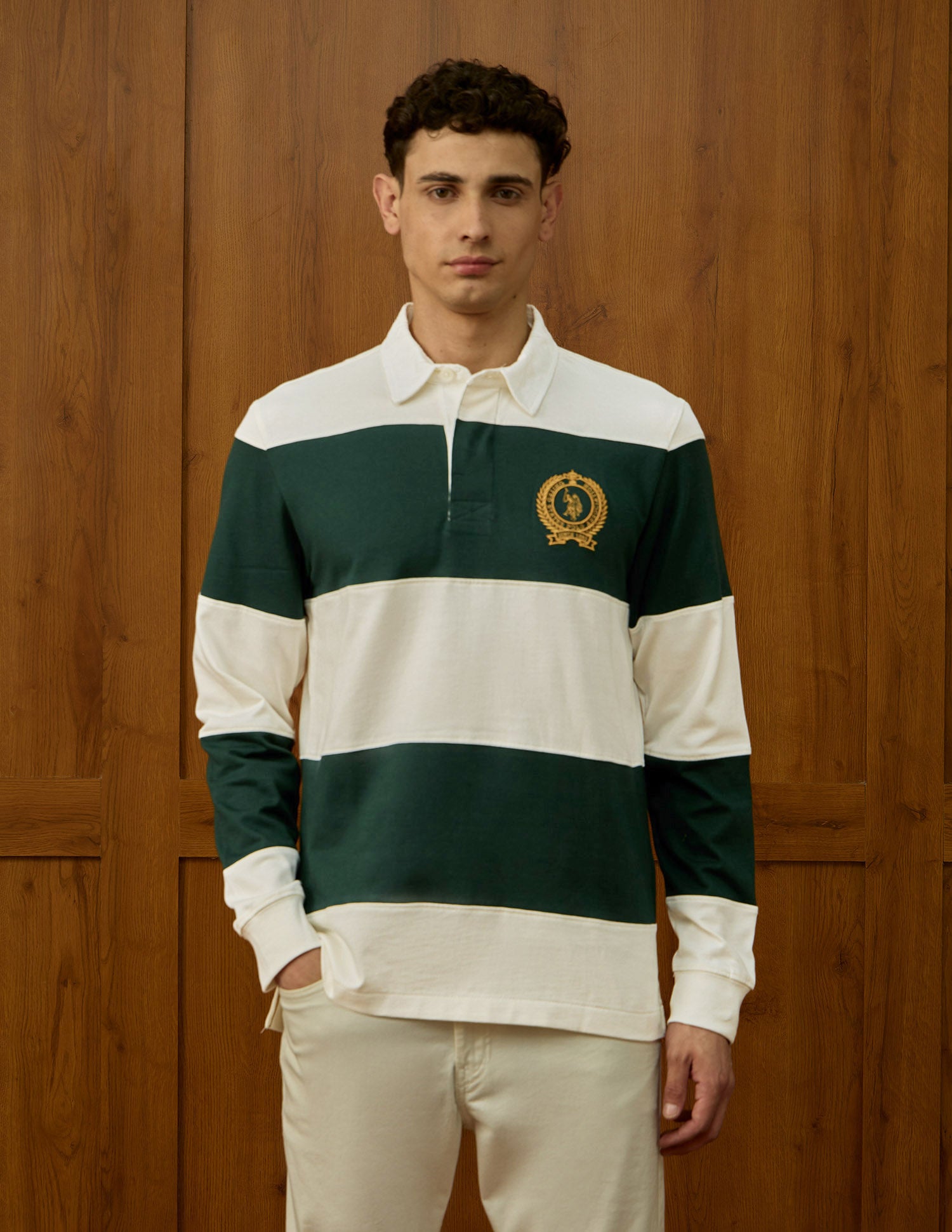 Colourblocked Varsity Polo Shirt Off White - U.S. Polo Assn. India | Large