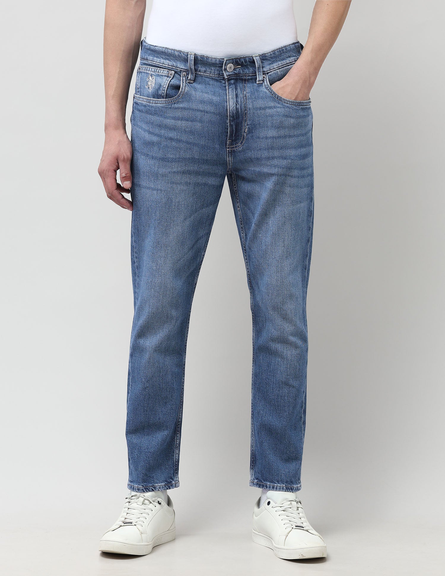 Cole Comfort Cropped Fit Blue Jeans Mid Wash - U.S. POLO ASSN. | Large