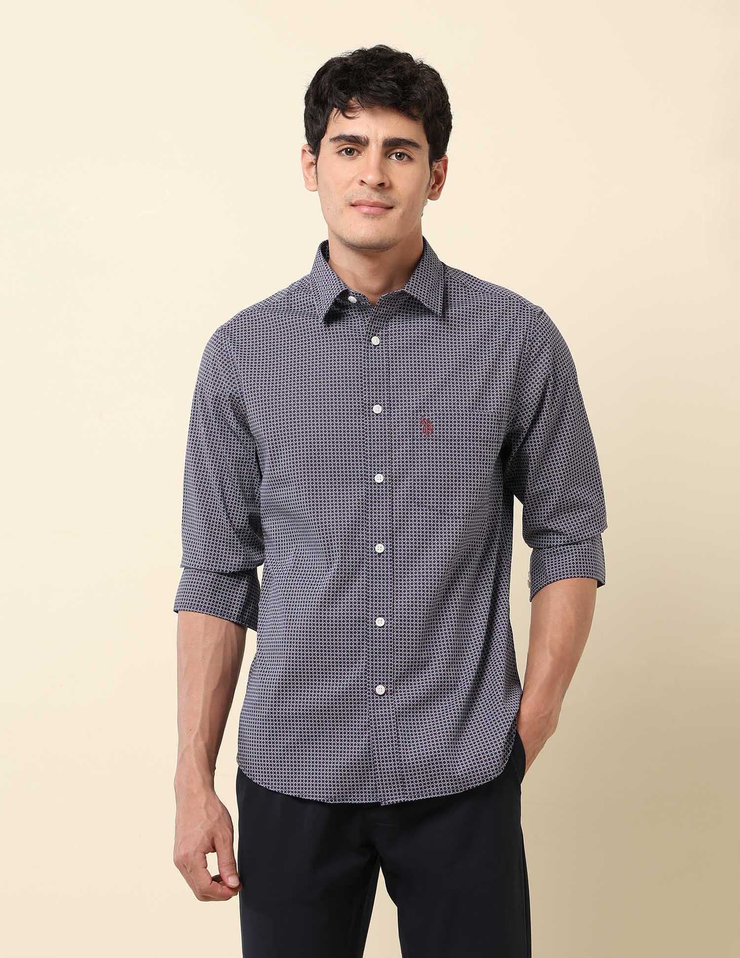 Geometric Printed Tailored Fit Shirt Navy - U.S. Polo Assn. India | Large