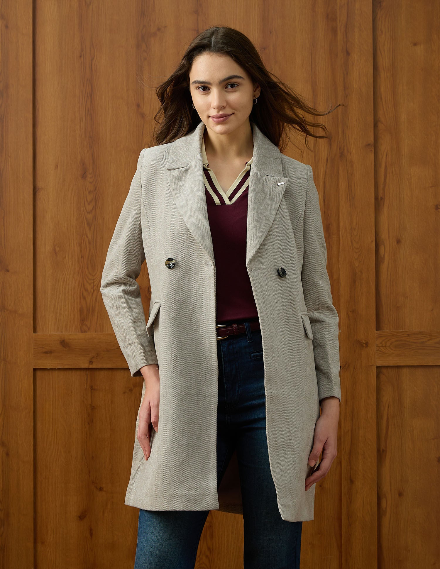 Soild Regular Fit Double Breasted Coat Grey - U.S. POLO ASSN. | Large