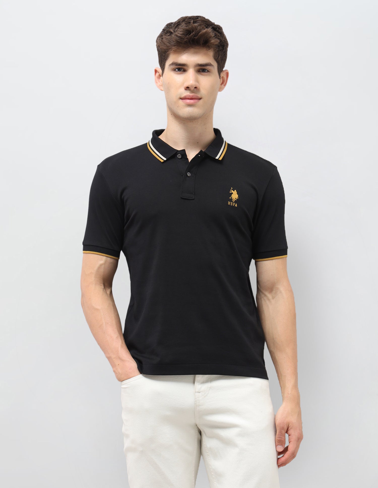 Solid Slim Fit Polo Shirt Black - U.S. Polo Assn. India | Large
