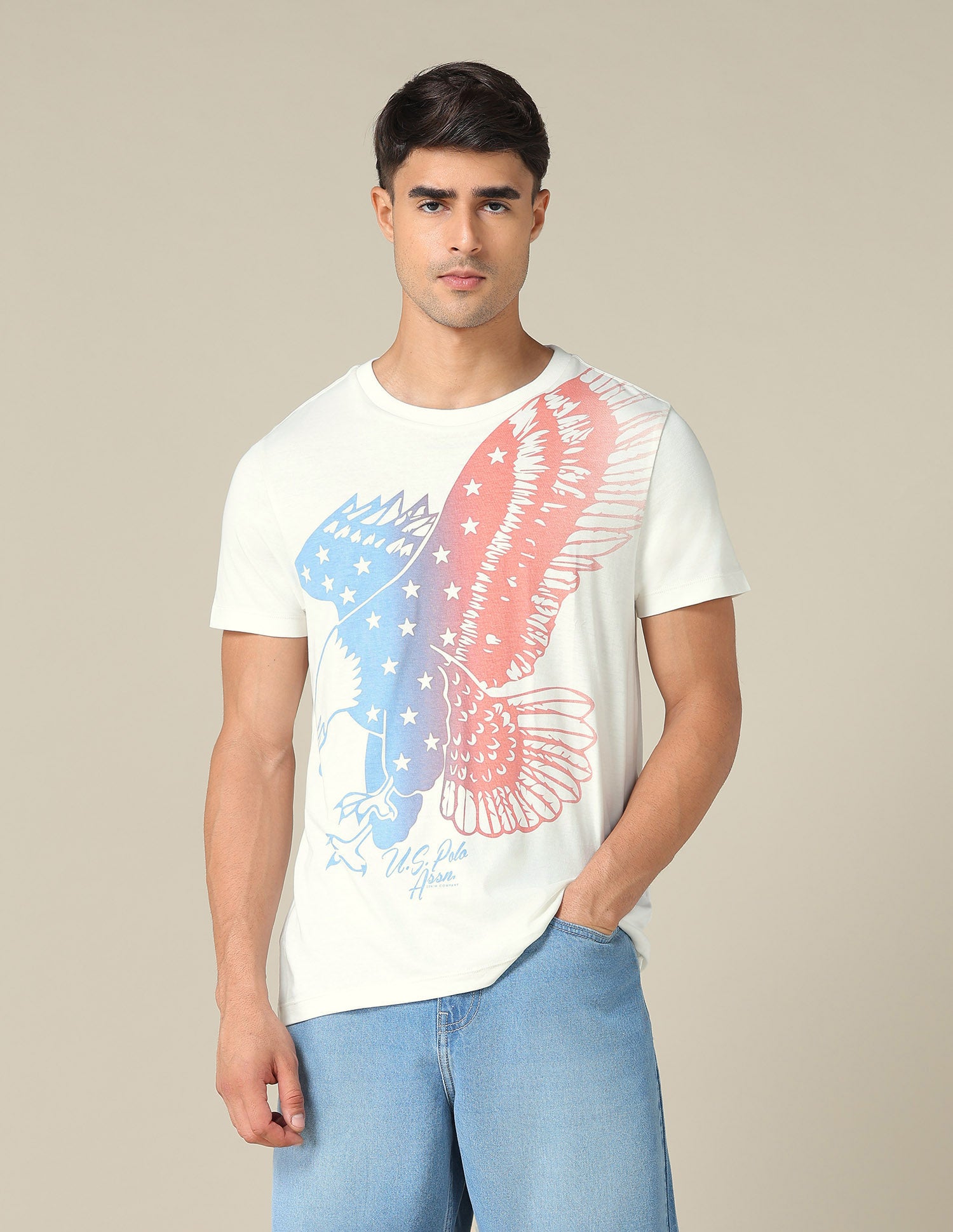 Graphic Printed Muscle Fit T-Shirt Ivory - U.S. POLO ASSN. | Large