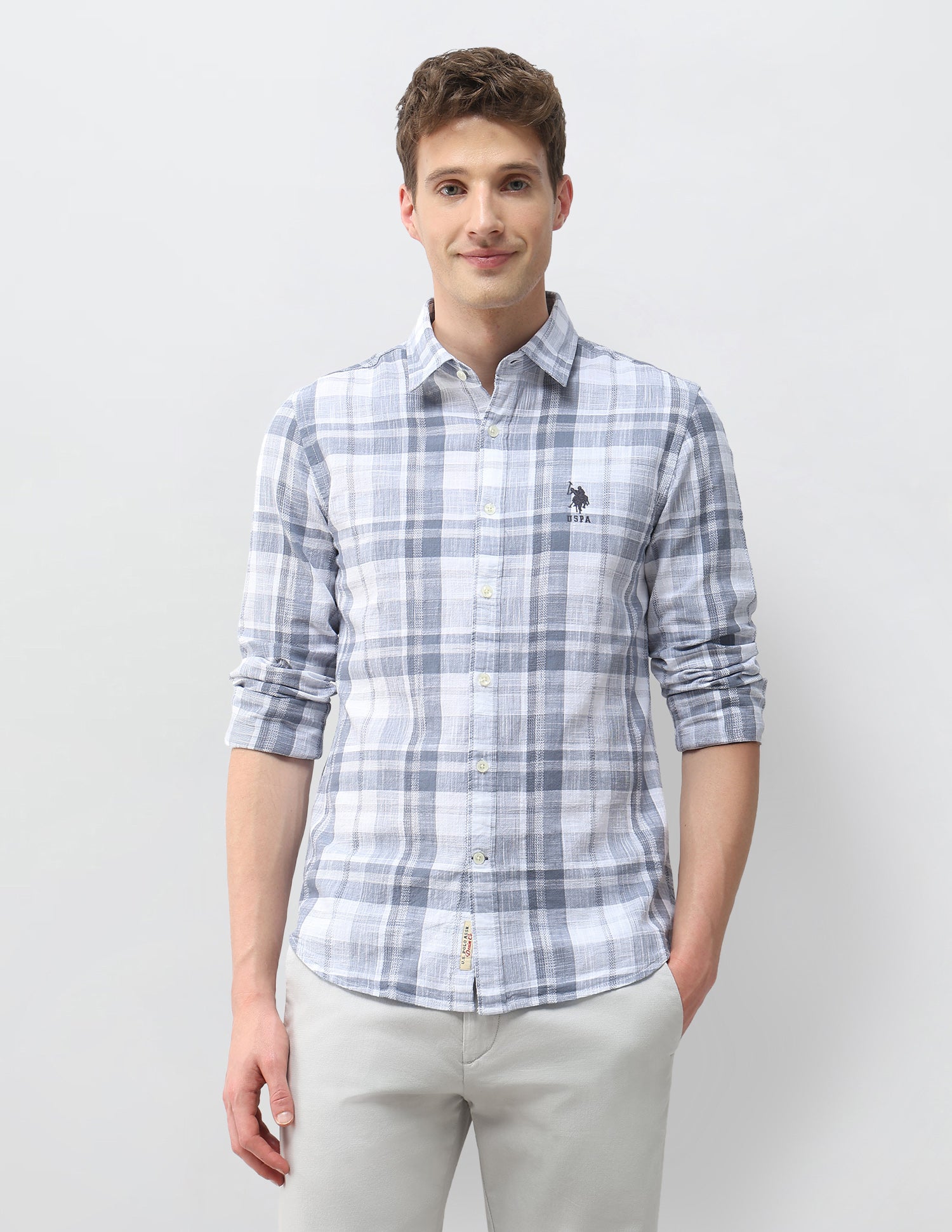 Tartan Checked Dobby Shirt Blue - U.S. Polo Assn. India | Large