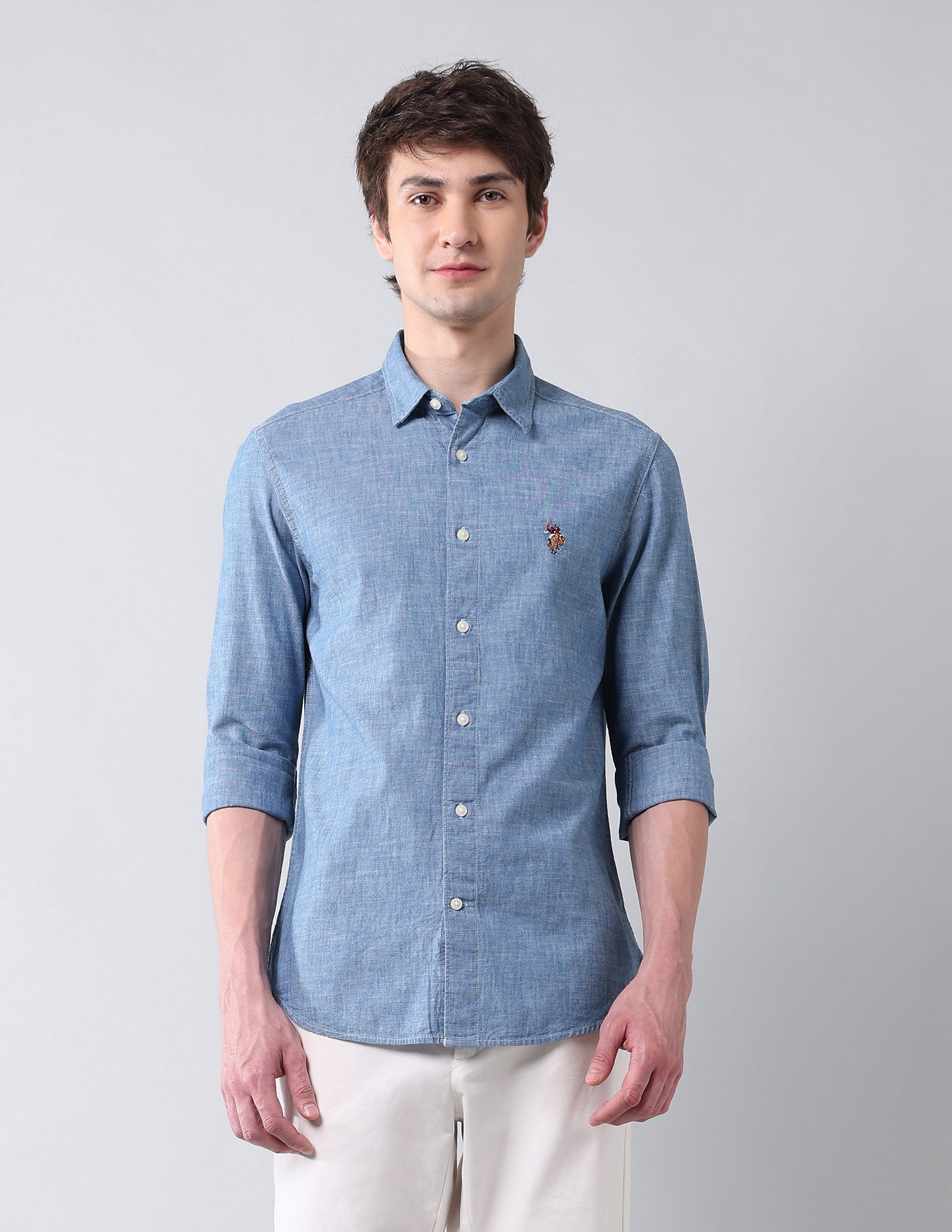 Solid Poplin Regular Fit Shirt Indigo - U.S. Polo Assn. India | Large