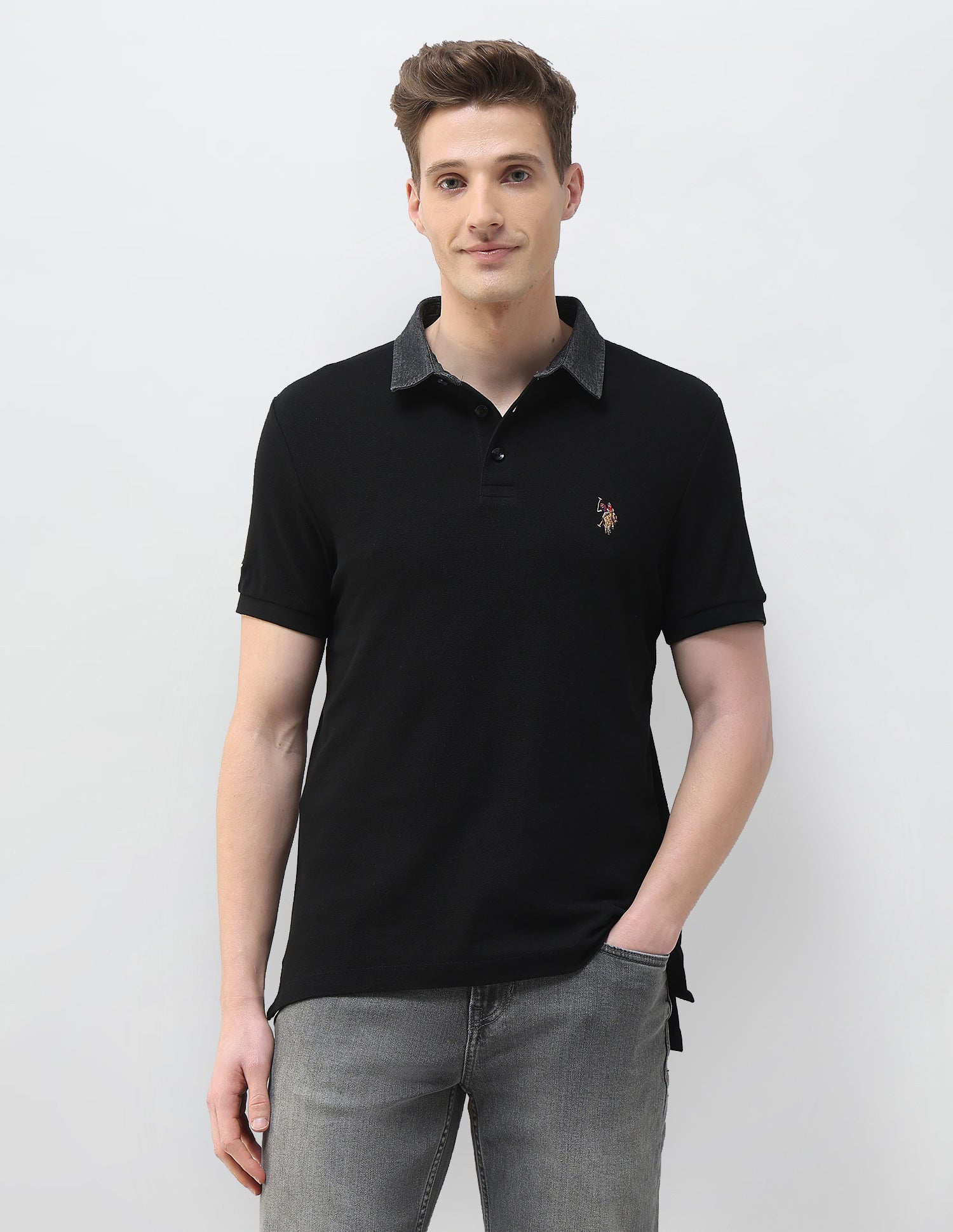 Solid Motel On The Coast Slim Fit Polo Shirt Black - U.S. Polo Assn. India | Large