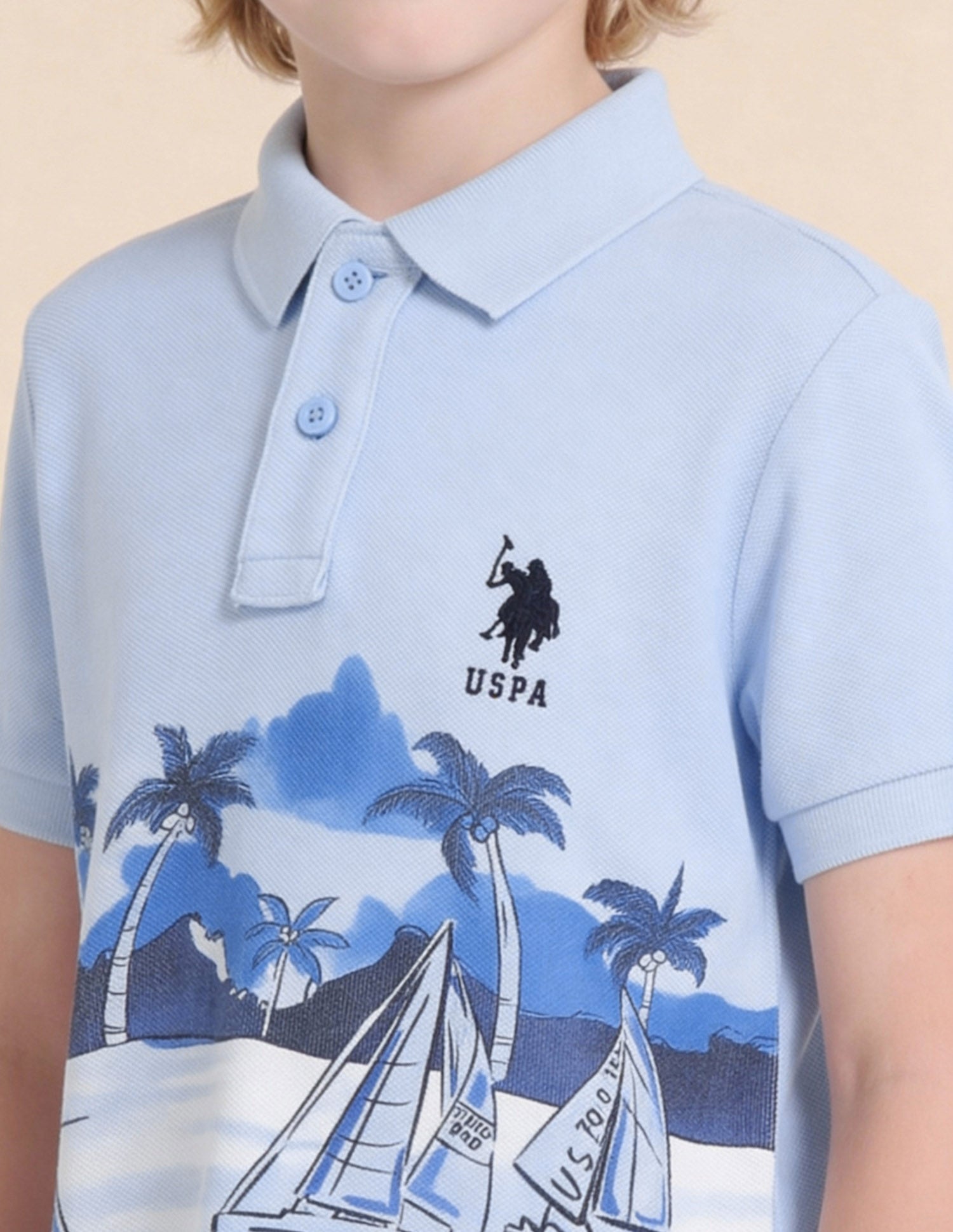 Boys Graphic Printed Polo Shirt Light Blue - U.S. Polo Assn. India | Large