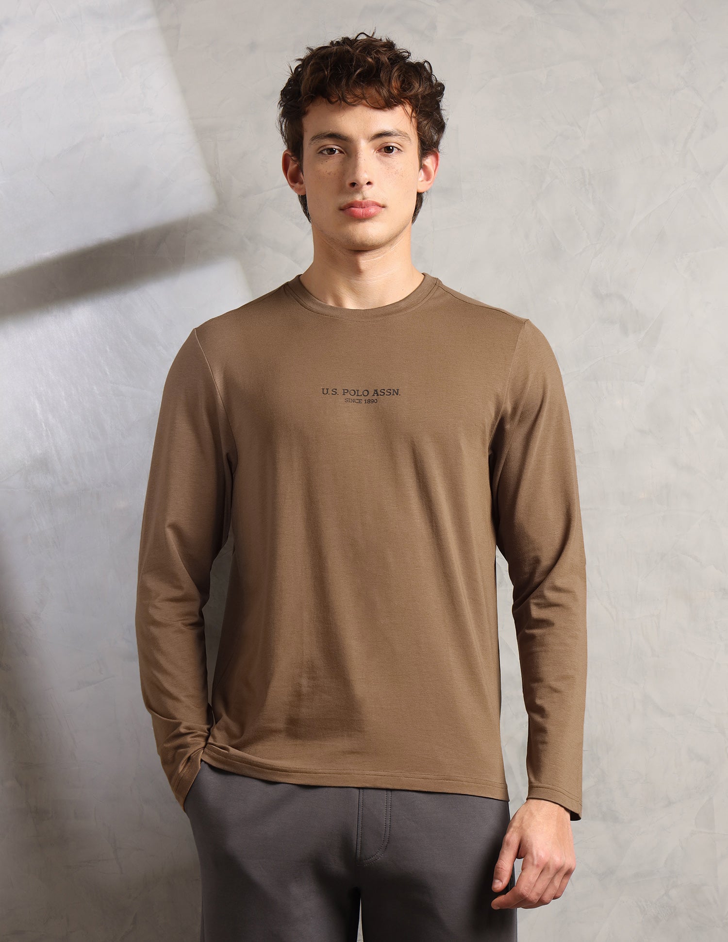 Brethable Full Sleeve PE006-PL Lounge T-Shirt - Pack Of 1 Malt Ball - U.S. Polo Assn. India | Large