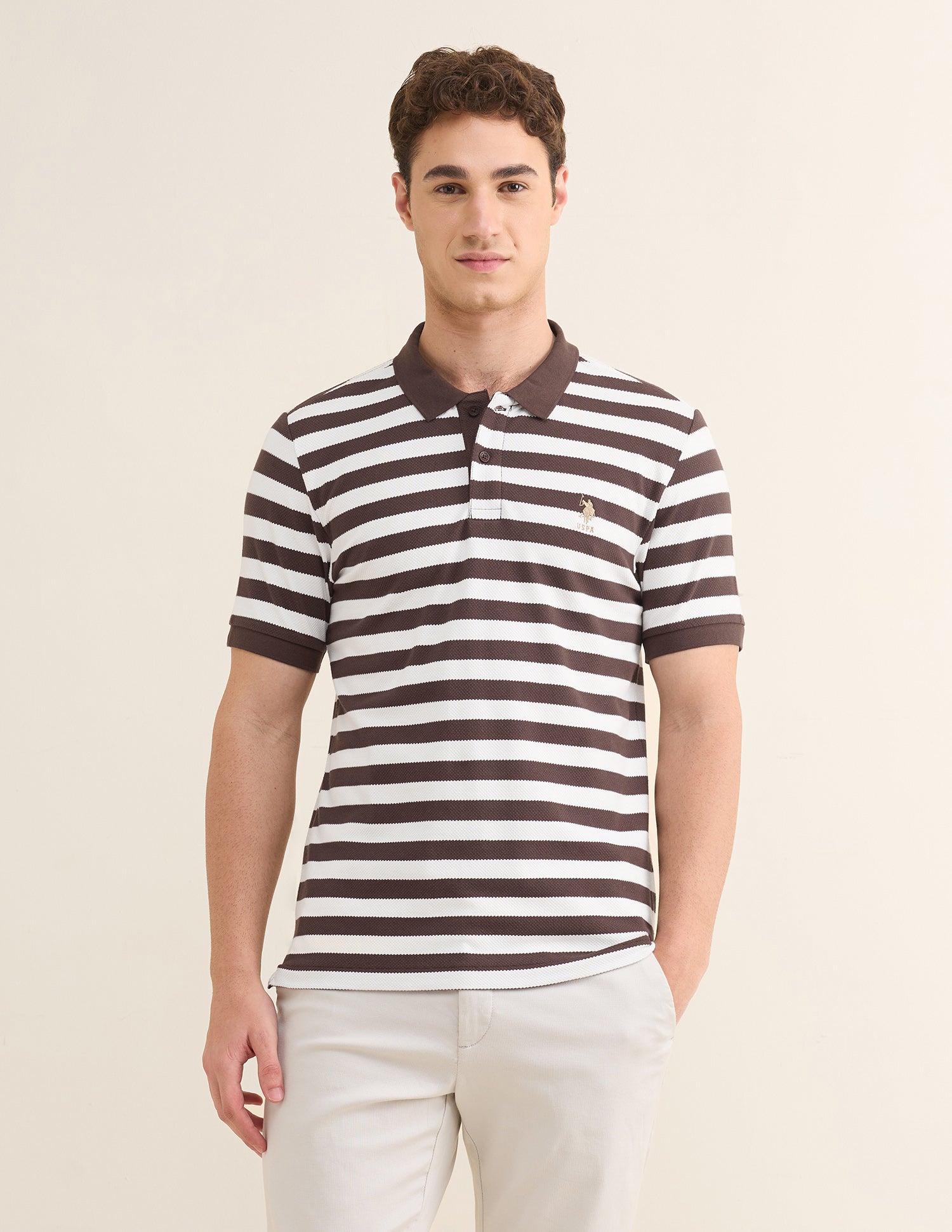 Horizontal Striped Slim Fit Polo Shirt Dark Brown - U.S. Polo Assn. India | Large