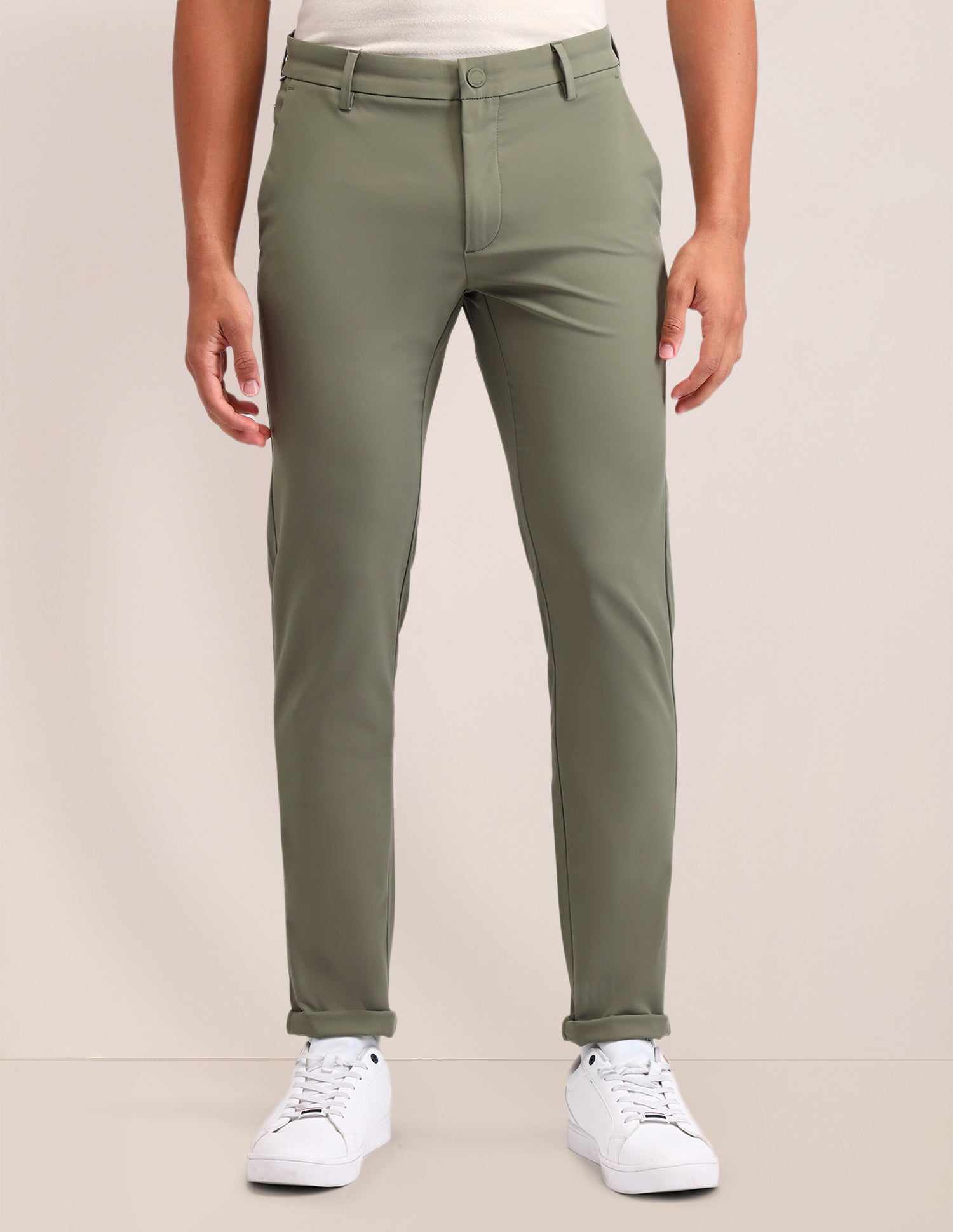 Austin Slim Fit Solid Trousers Light Olive - U.S. Polo Assn. India | Large