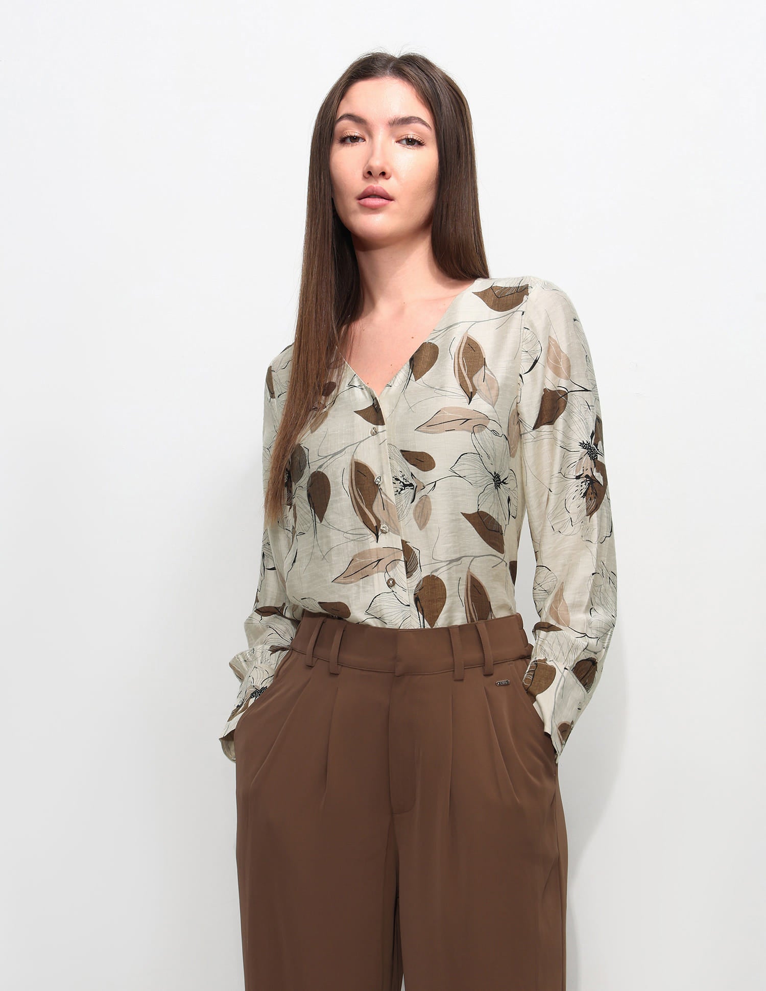 Relaxed Fit Floral Printed Top Beige - U.S. Polo Assn. India | Large