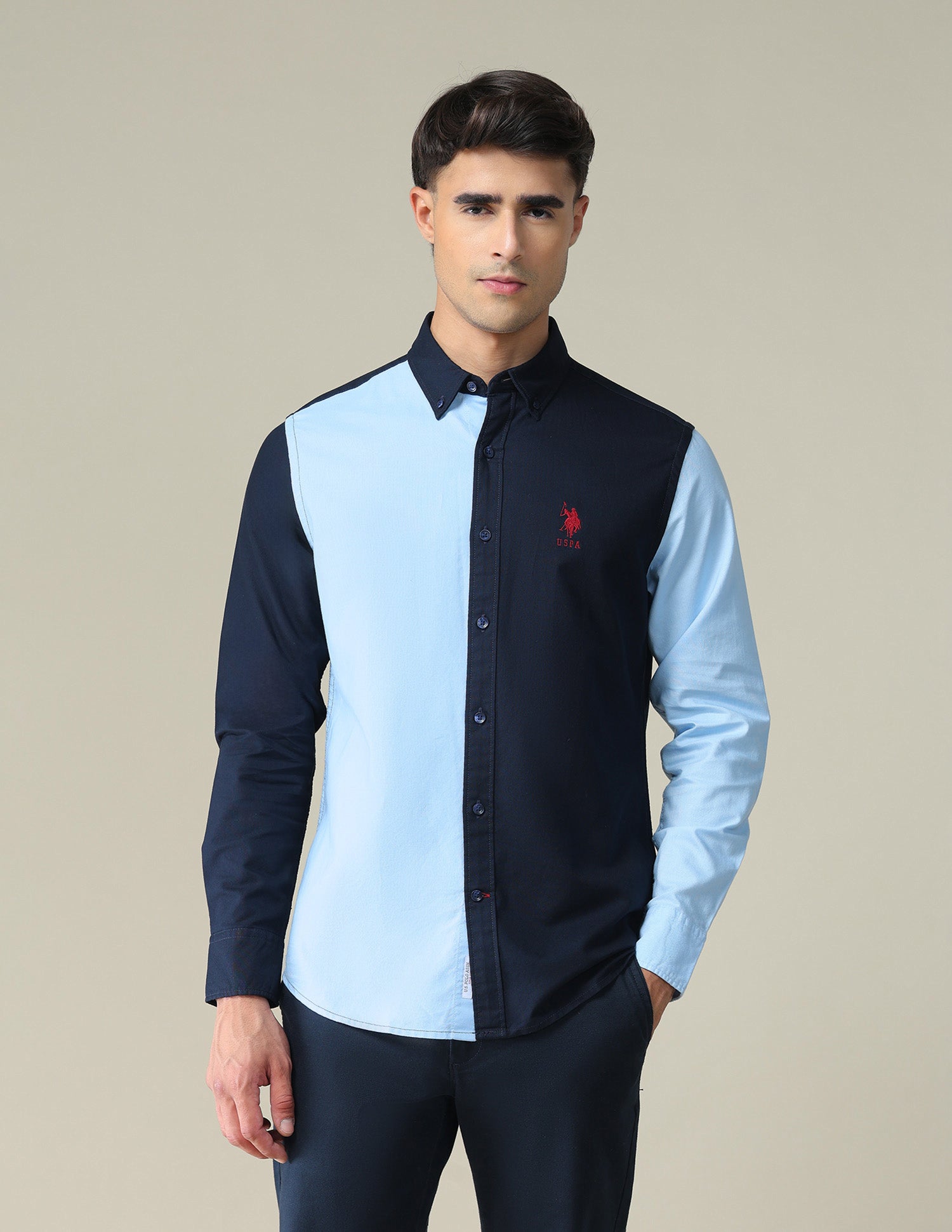 Colour Block Slim Fit Shirt Navy and Light Blue - U.S. POLO ASSN. | Large