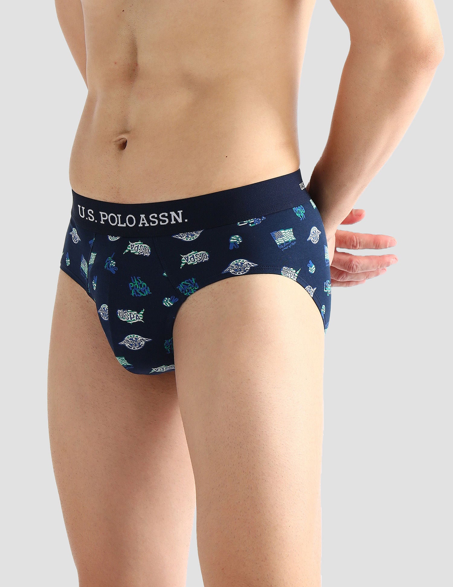 Elasticized Waist Solid OEB14 Briefs - Pack Of 3 Navy, Light Blue and White - U.S. POLO ASSN. | Large