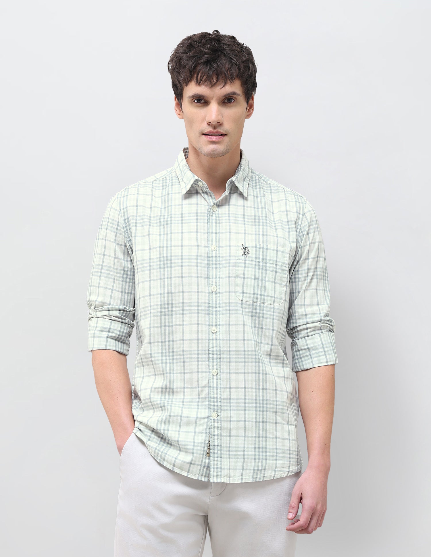 Tartan Checked Regular Fit Shirt Light Green - U.S. Polo Assn. India | Large