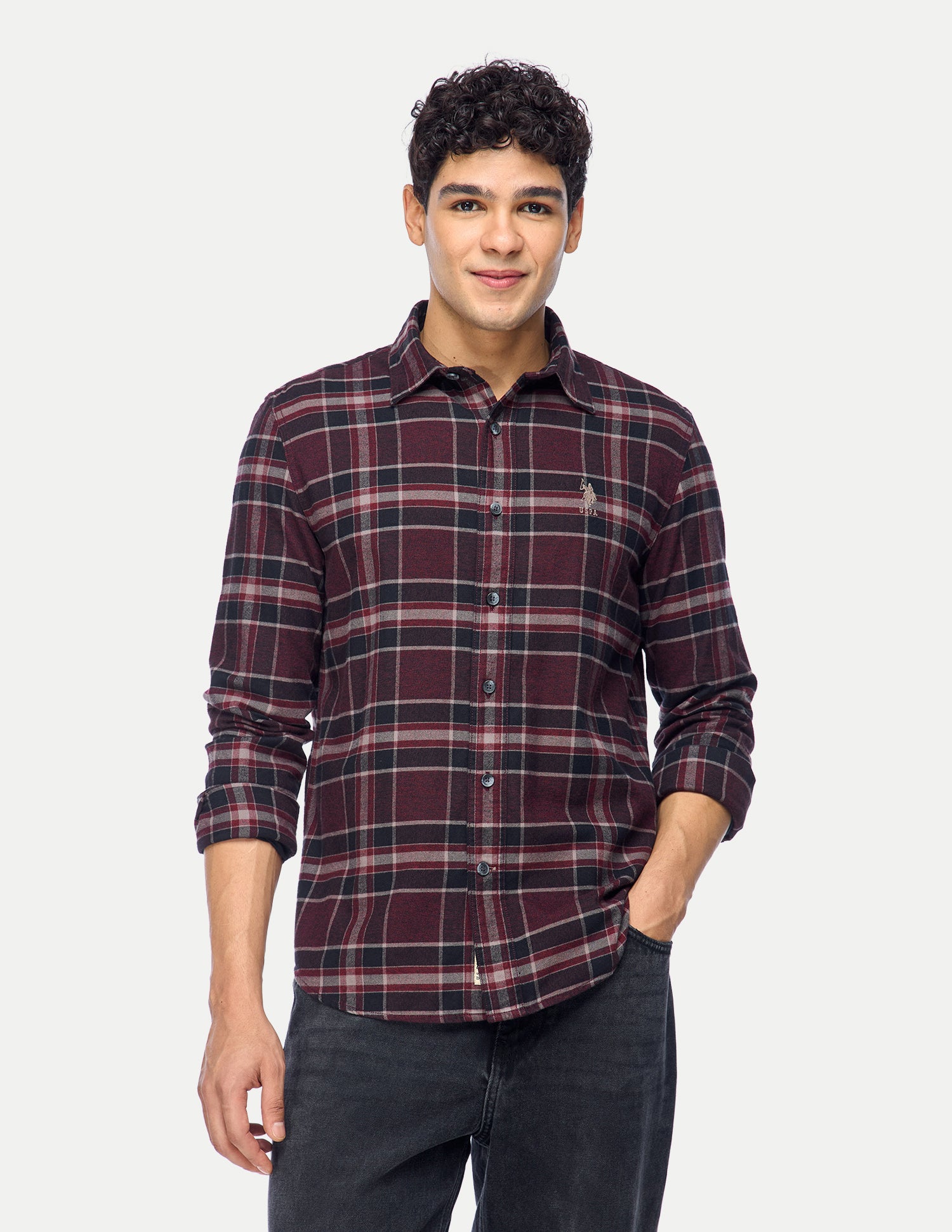 Plaid Checked Twill Shirt Dark Wine - U.S. Polo Assn. India | Large