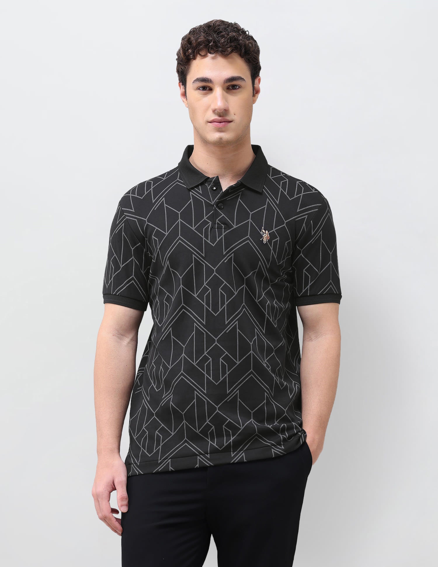 Geometric Printed Slim Fit Polo Shirt Black - U.S. Polo Assn. India | Large