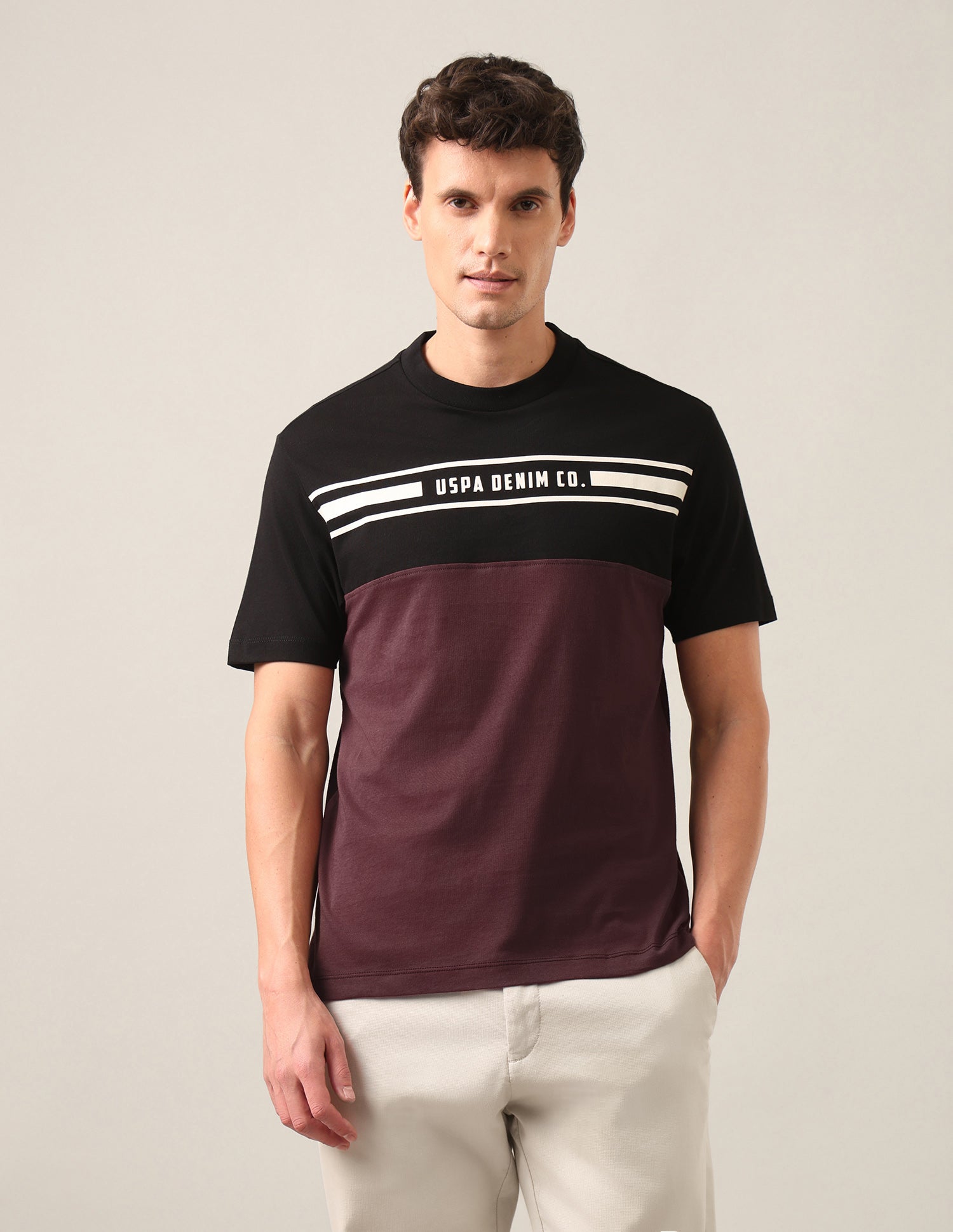 Colourblocked Regular Fit T-Shirt Black - U.S. Polo Assn. India | Large
