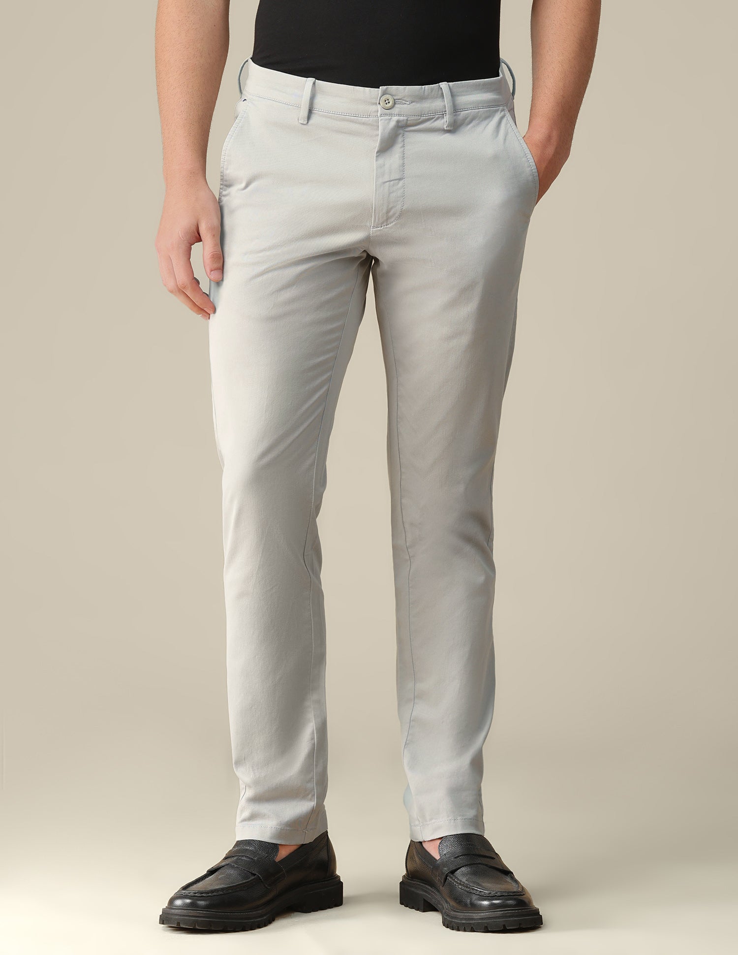 Denver slim fit Twill Trousers Light Grey - U.S. Polo Assn. India | Large
