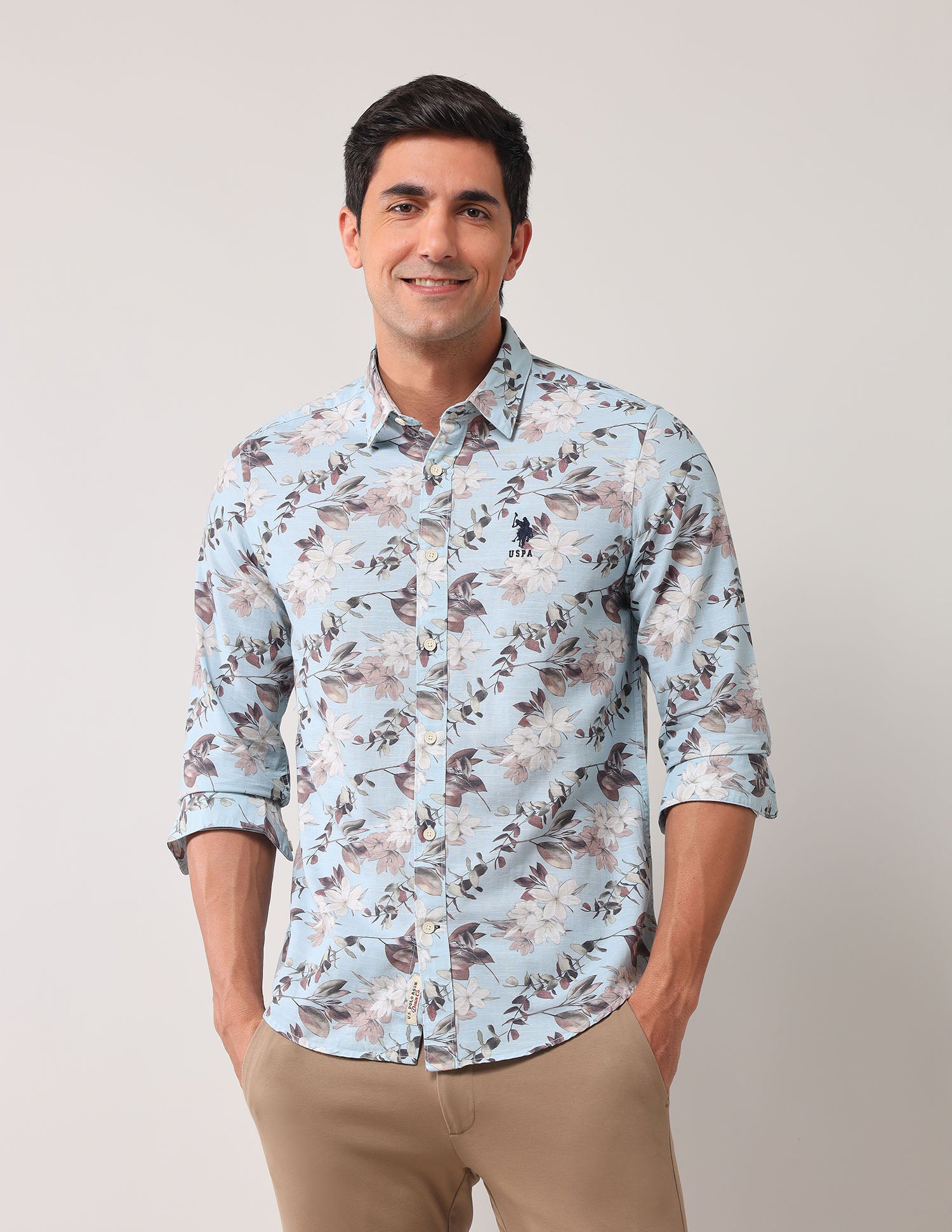 Regular Fit Floral Printed Shirt Light Blue - U.S. POLO ASSN. | Large