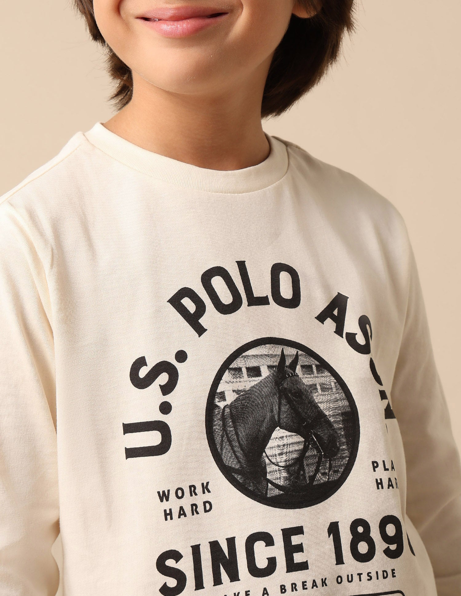 Boys Graphic Brand Printed Regular Fit T Shirt Off White - U.S. POLO ASSN. | Large