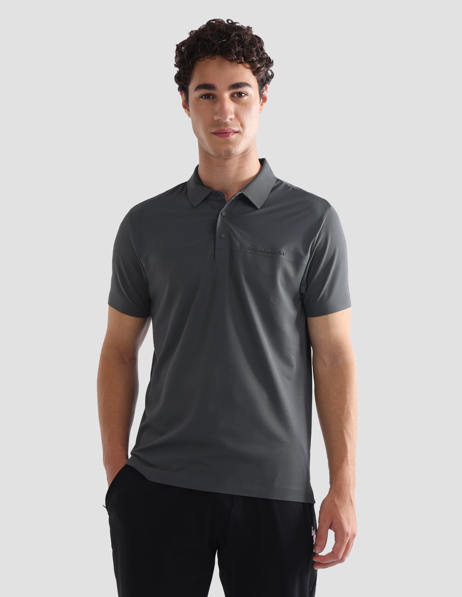 Solid Slim Fit Active Polo Shirt Dark Grey - U.S. Polo Assn. India | Large