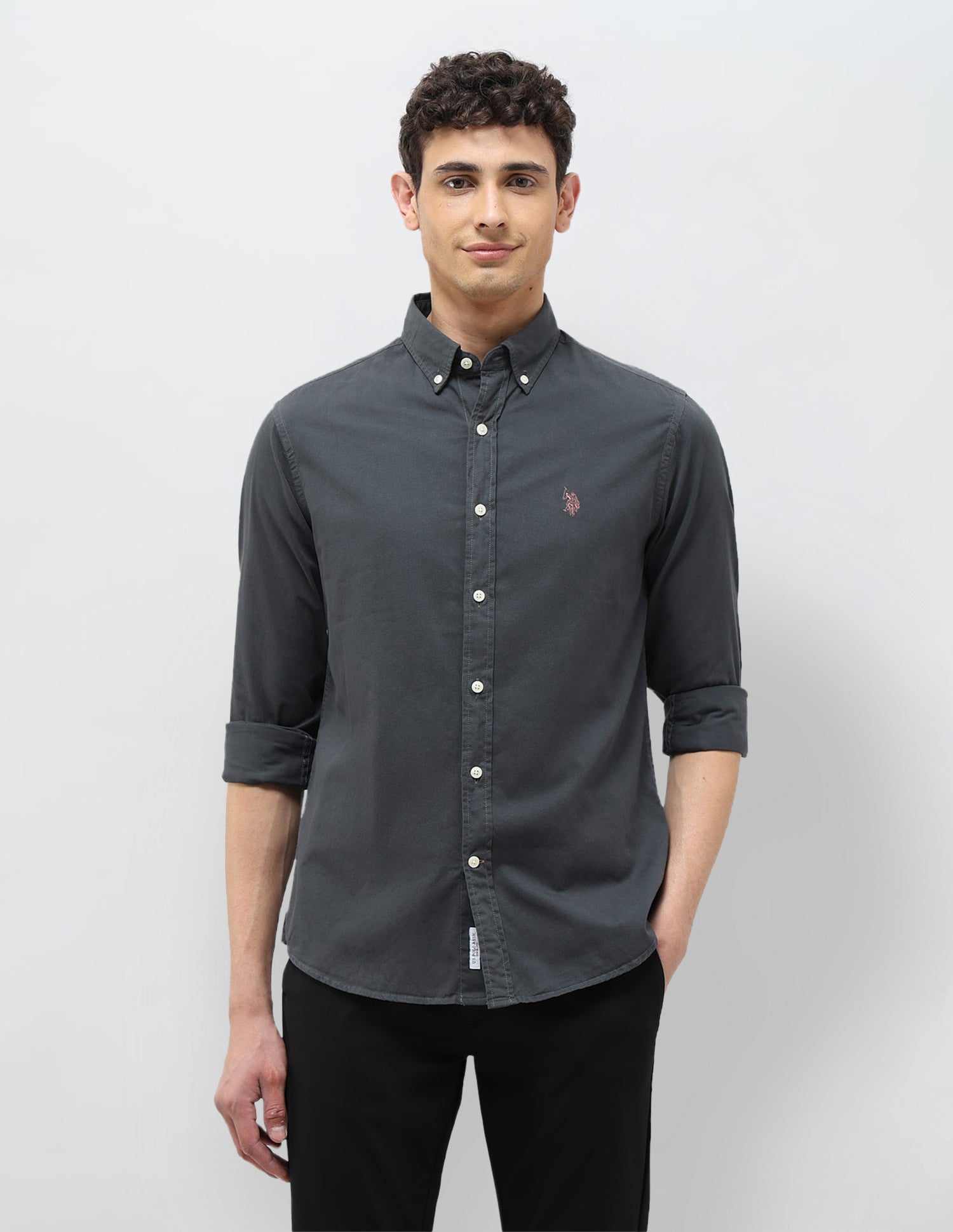 Twill Tailored Fit Shirt Dark Grey - U.S. POLO ASSN. | Large